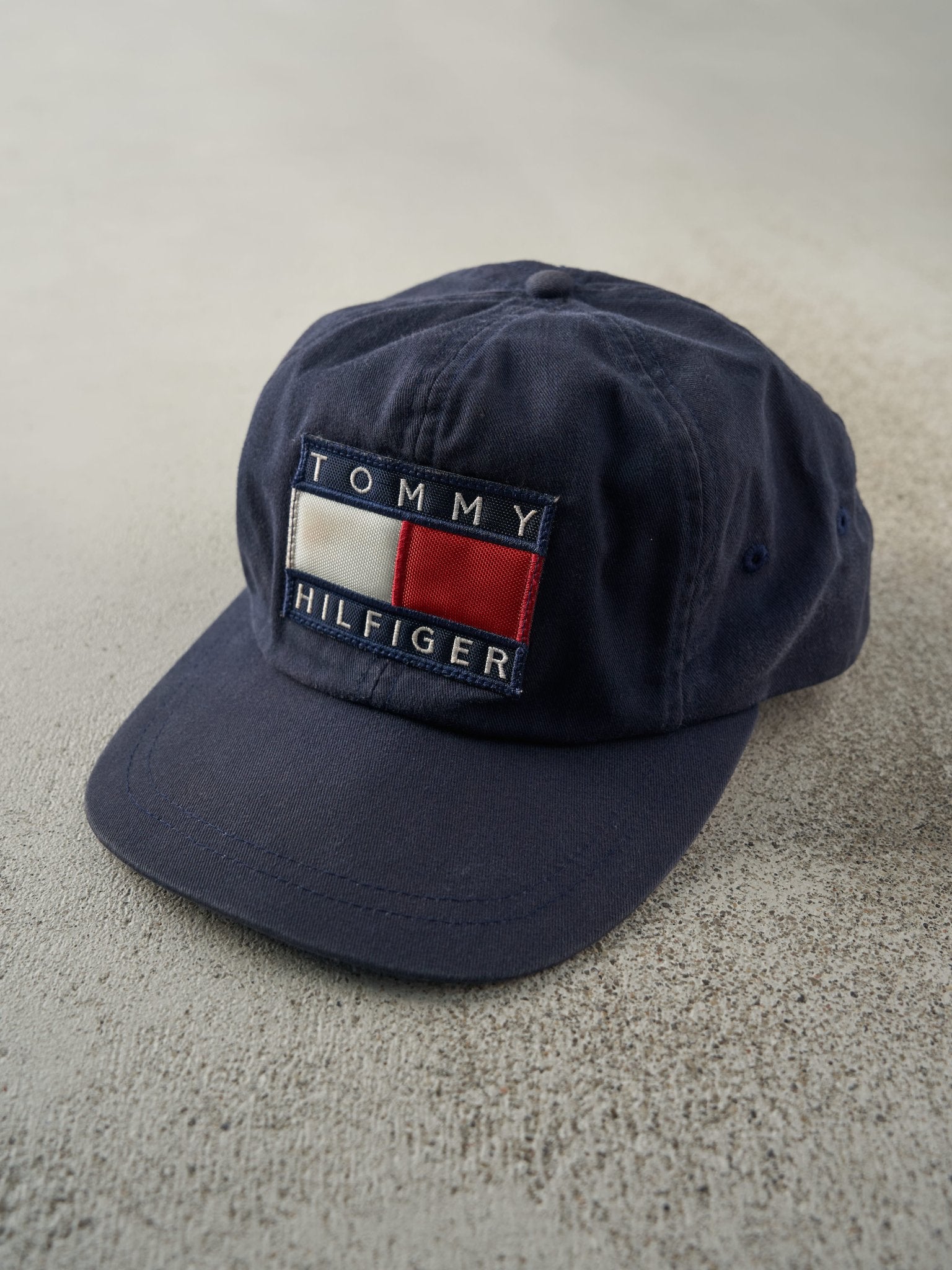 Vintage 90s Navy Blue Tommy Hilfiger Leather Strapback