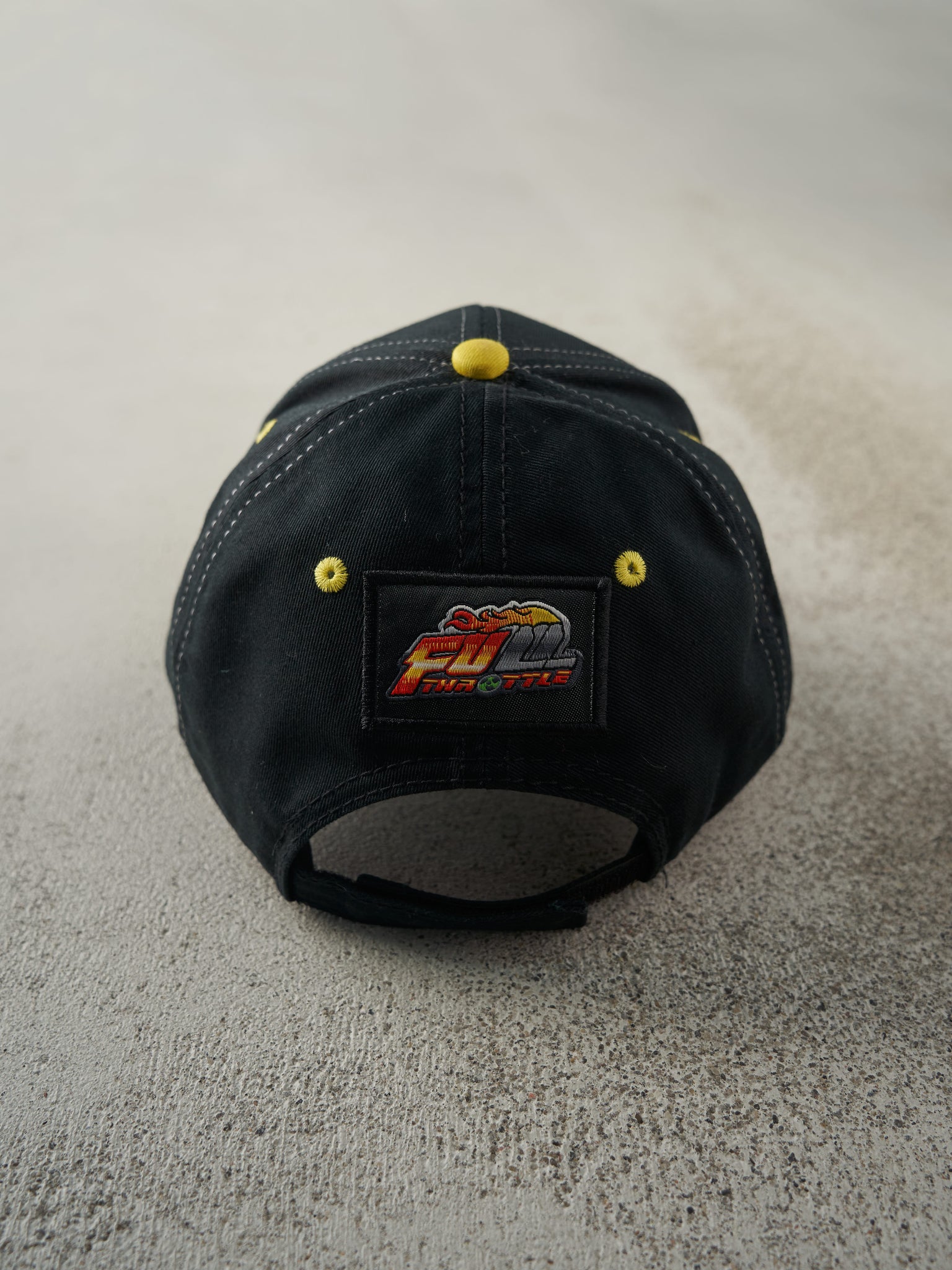 Vintage Y2K Black Embroidered John Deere Full Throttle Flames Velcro Back Hat