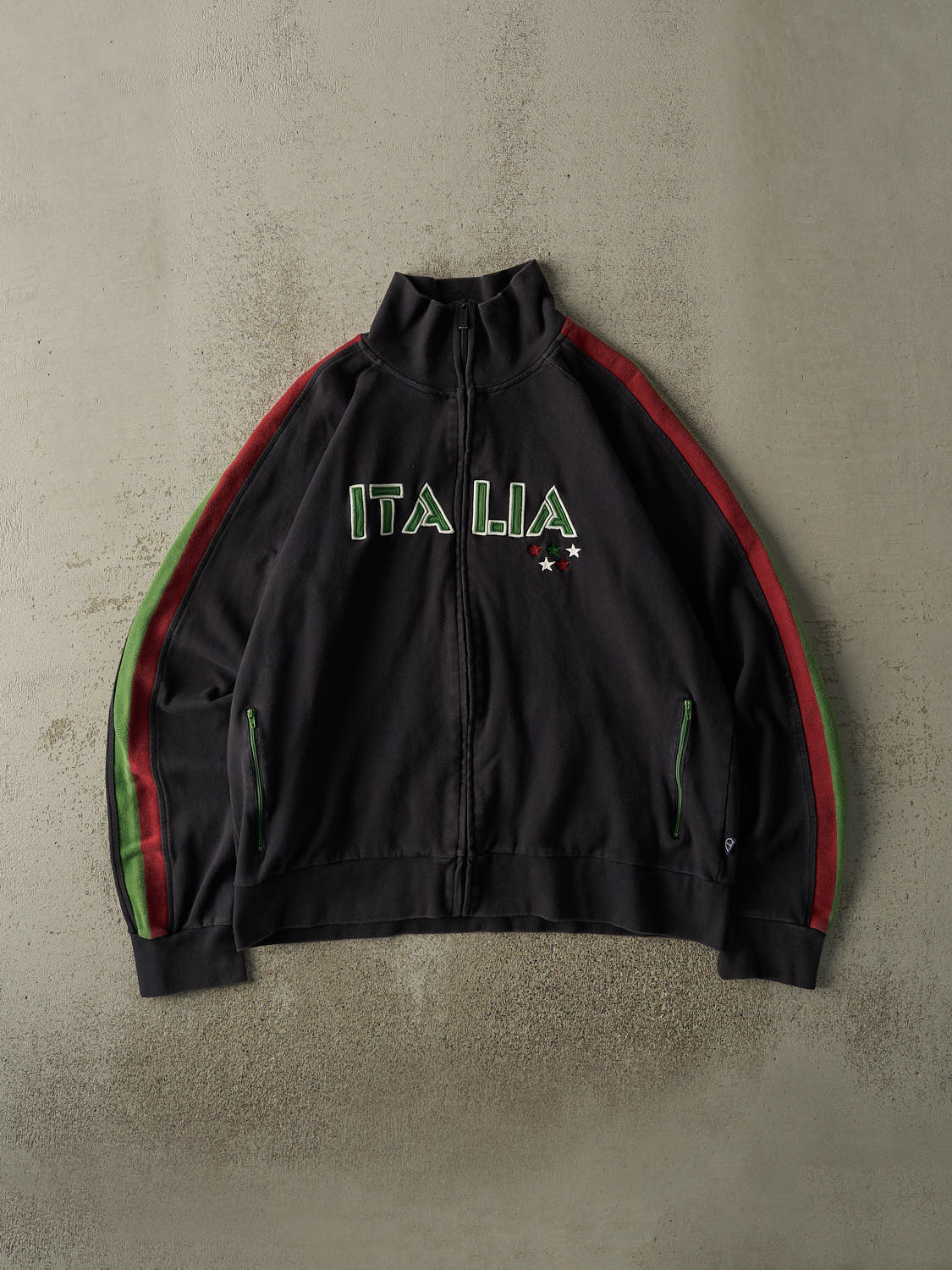 Vintage Y2K Faded Black Italia Embroidered Zip Up Track Jacket (L/XL)
