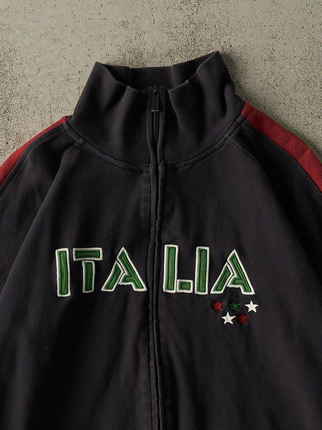Vintage Y2K Faded Black Italia Embroidered Zip Up Track Jacket (L/XL)