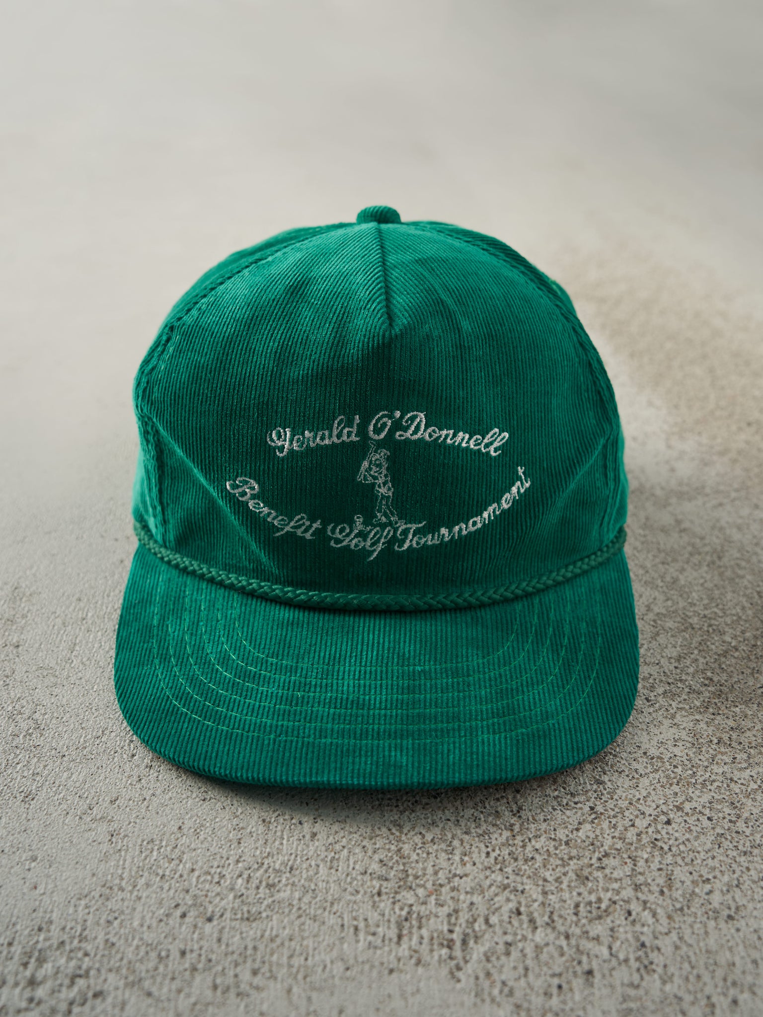 Vintage 80s Green Benefit Golf Tournament Embroidered Corduroy Snapback