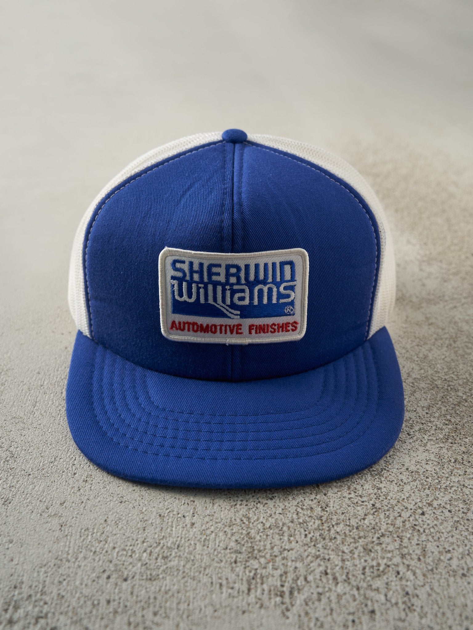 Vintage 80s Blue & White Sherwin Williams Foam Trucker Hat