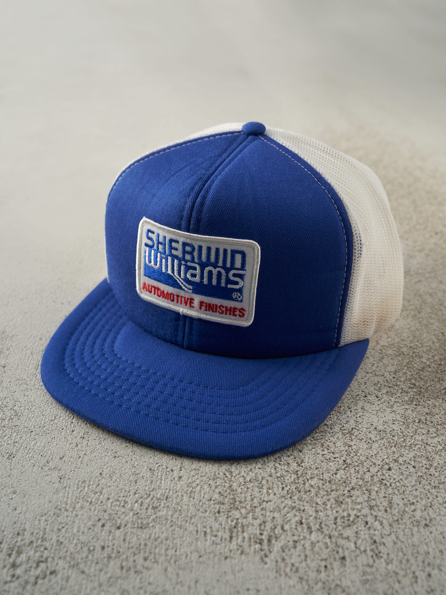 Vintage 80s Blue & White Sherwin Williams Foam Trucker Hat