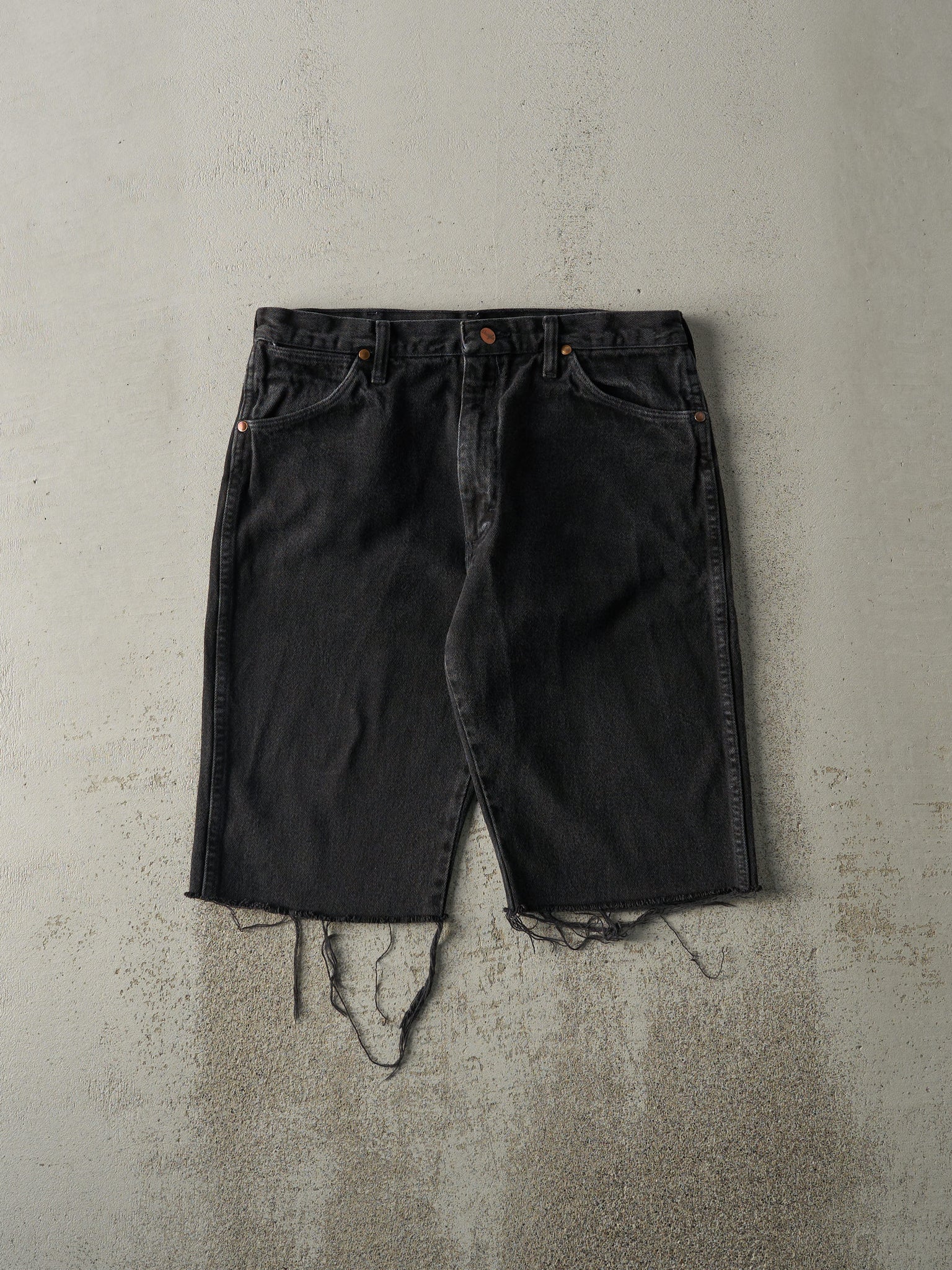 Vintage 90's Black Wrangler Cut-Off Denim Shorts (33.5x12.5)