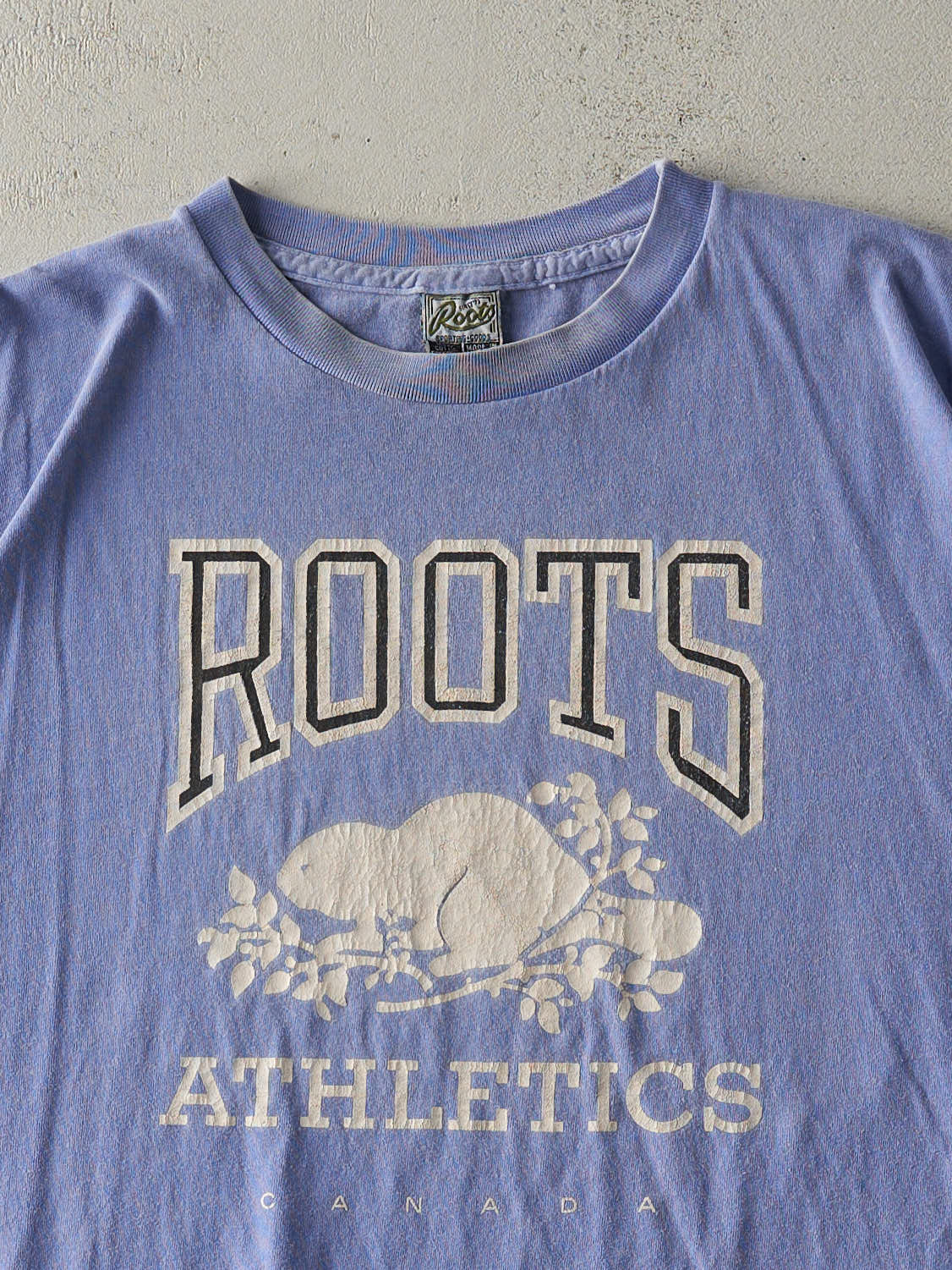 Vintage 90s Sun Faded Blue Roots Athletics Single Stitch Tee (XXL)