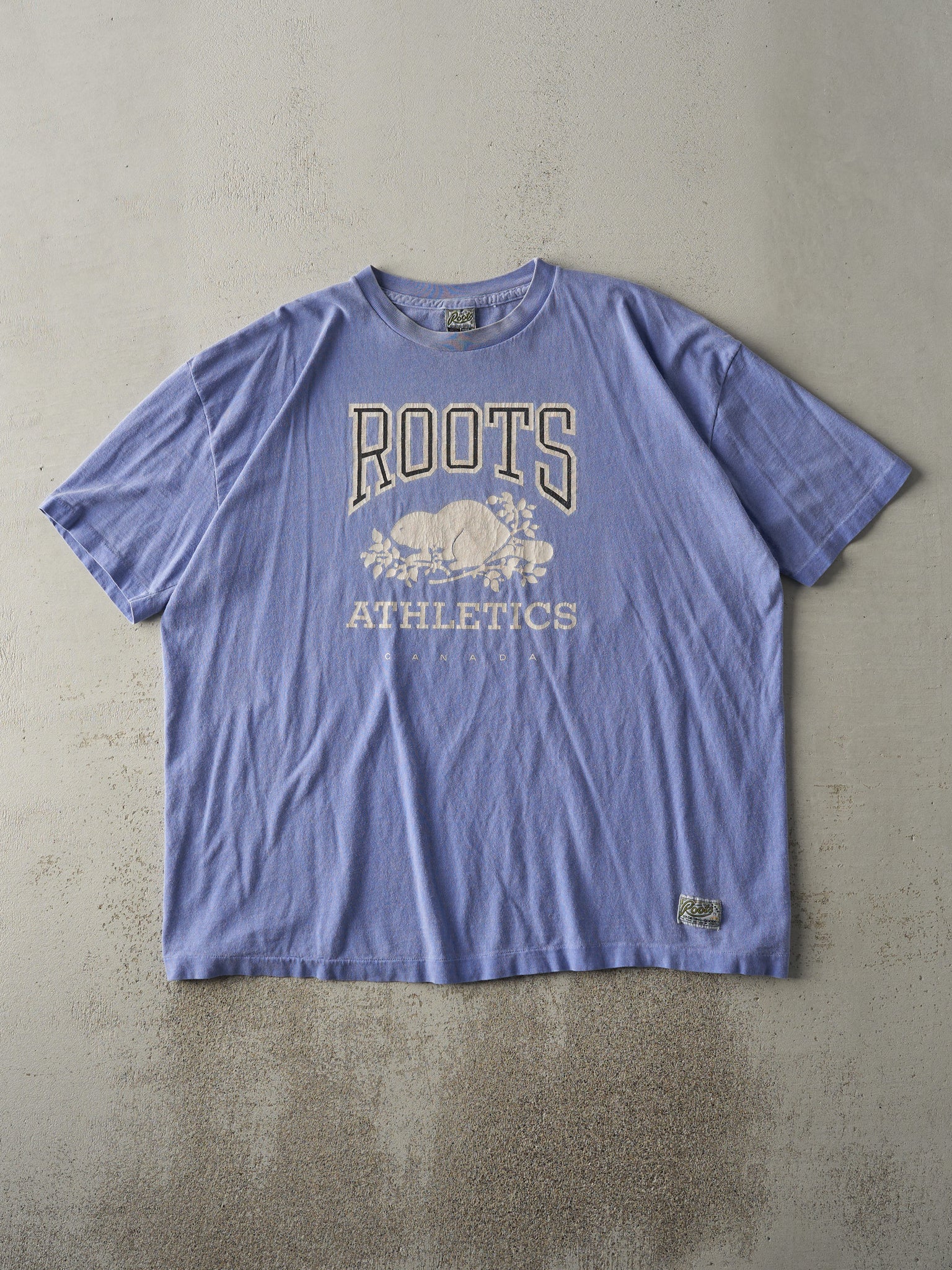 Vintage 90s Sun Faded Blue Roots Athletics Single Stitch Tee (XXL)