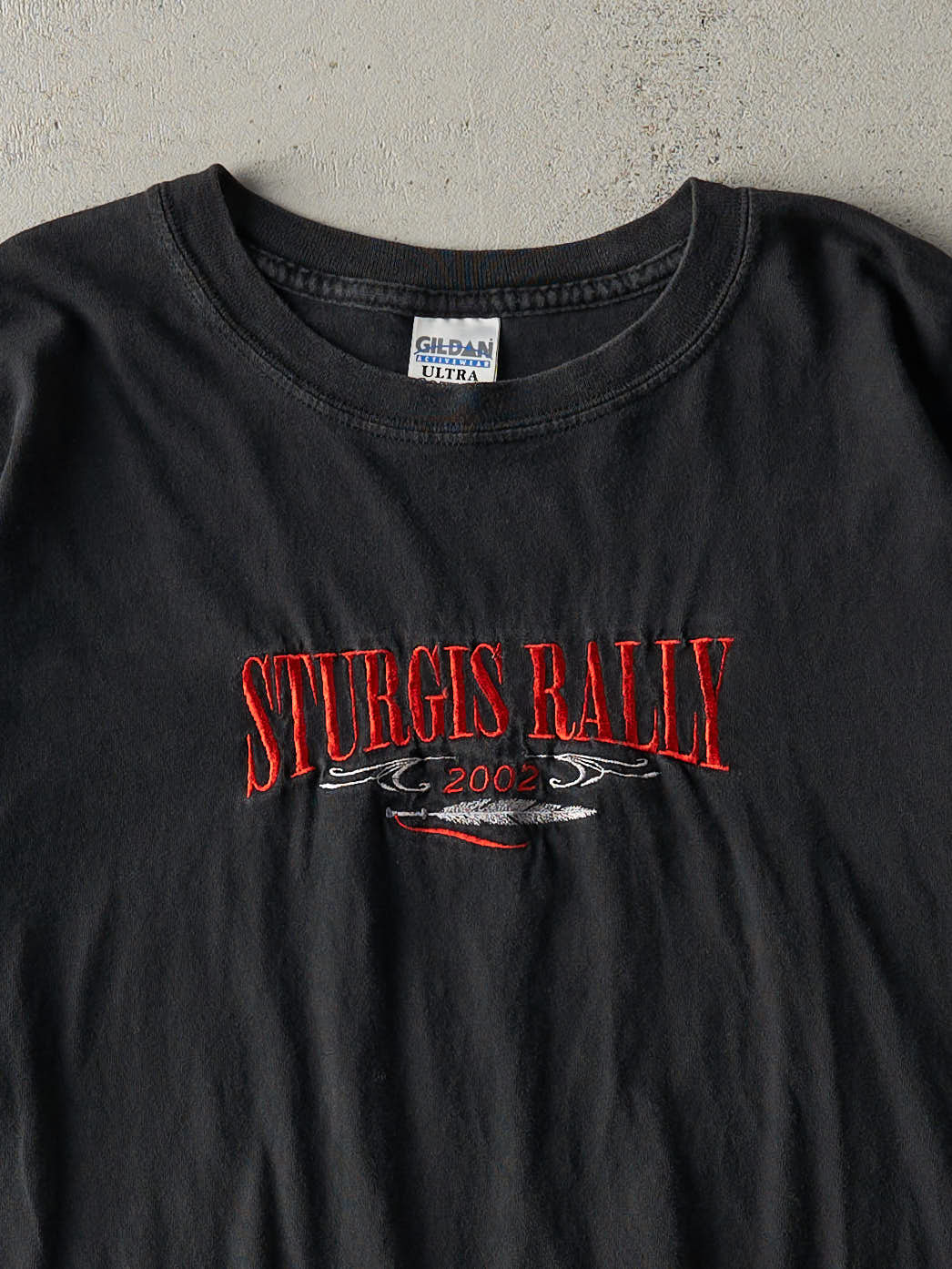 Vintage 02' Faded Black Embroidered Sturgis Rally Tee (L)