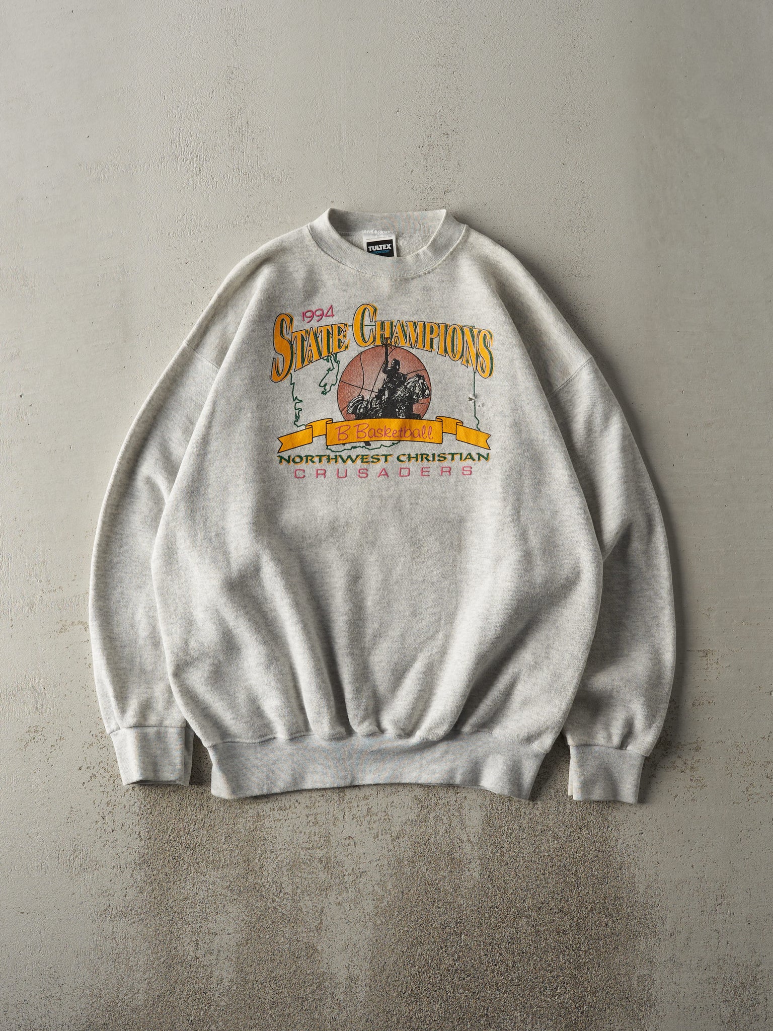 Vintage 94' Heather Grey Northwest Christian Crusaders Basketball Crewneck (L)