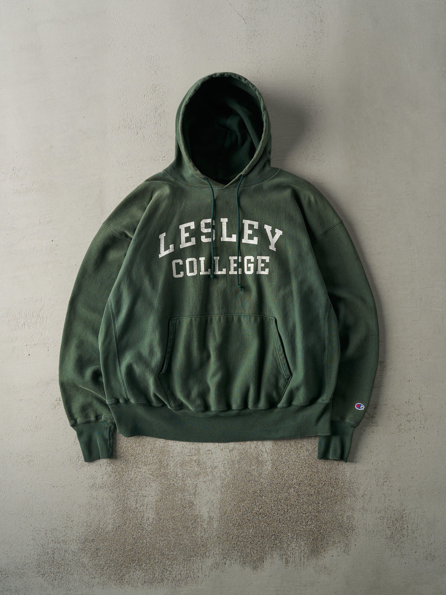 Vintage 90s Forest Green Lesley College Reverse Weave Boxy Hoodie (XXL)