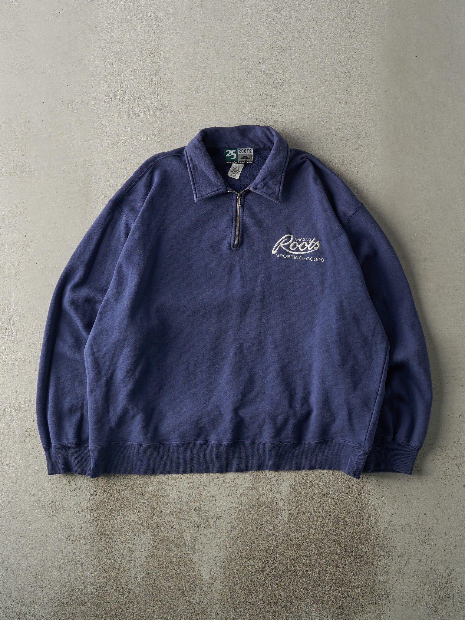 Vintage 90s Navy Blue Roots Embroidered Quater Zip (XL/XXL)