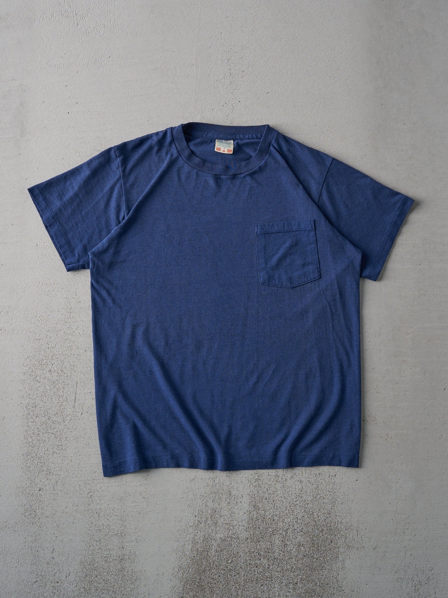 Vintage 80s Navy Blue Blank Watsons Pocket Tee (M)