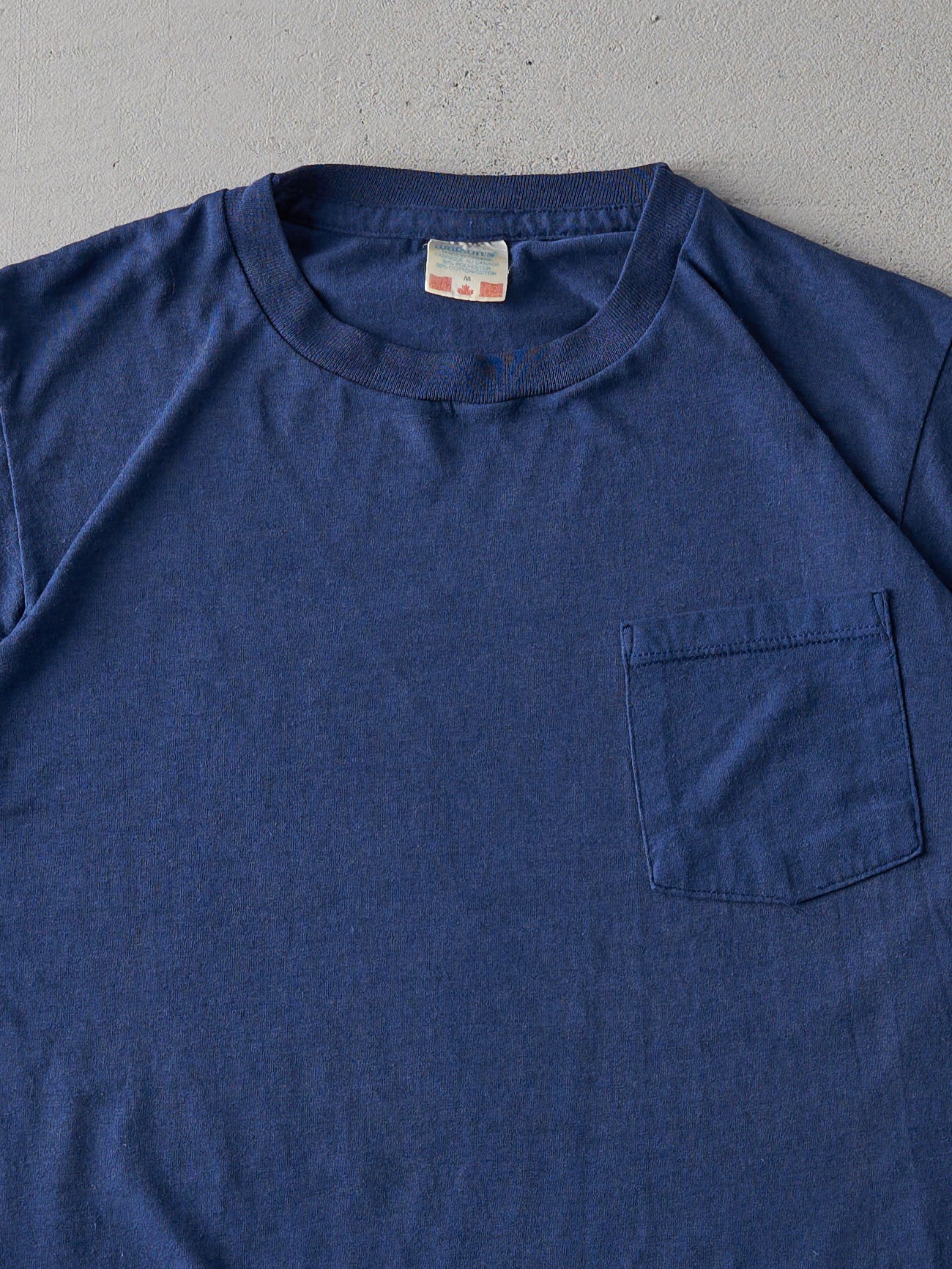 Vintage 80s Navy Blue Blank Watsons Pocket Tee (M)