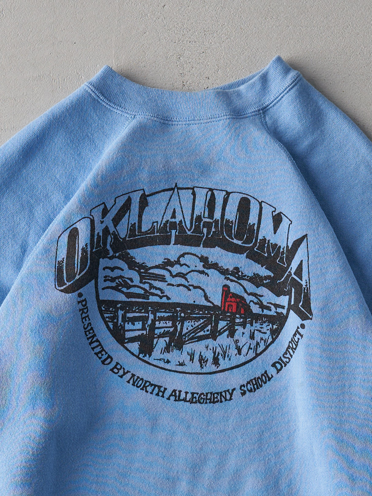 Vintage 80s Sky Blue Oklahoma Highschool Production Crewneck (M)