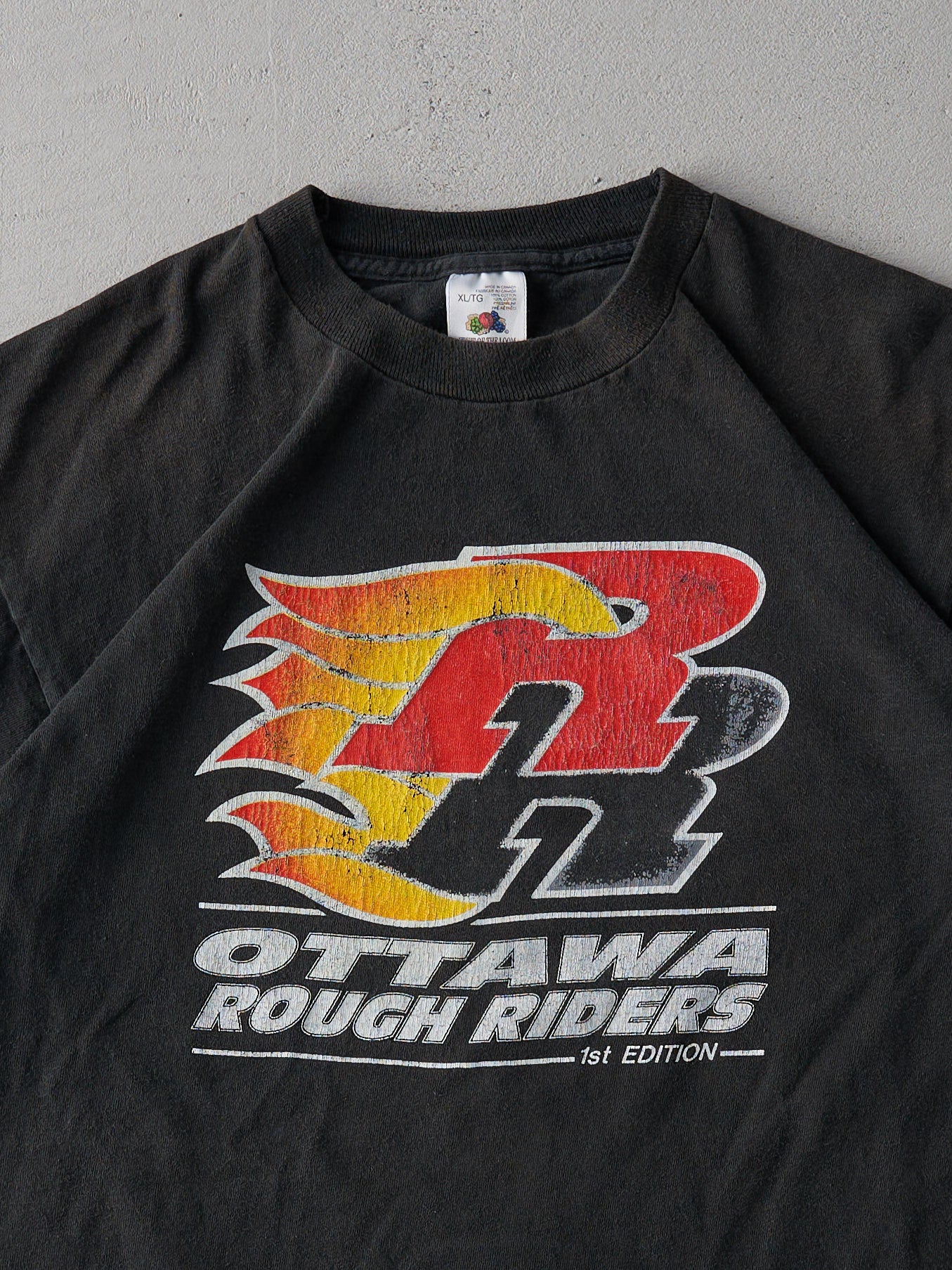 Vintage 90s Black Ottawa Rough Riders CFL Single Stitch Tee (L)