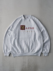 Vintage 90s Heather Grey Maine Embroidered Crewneck (L)