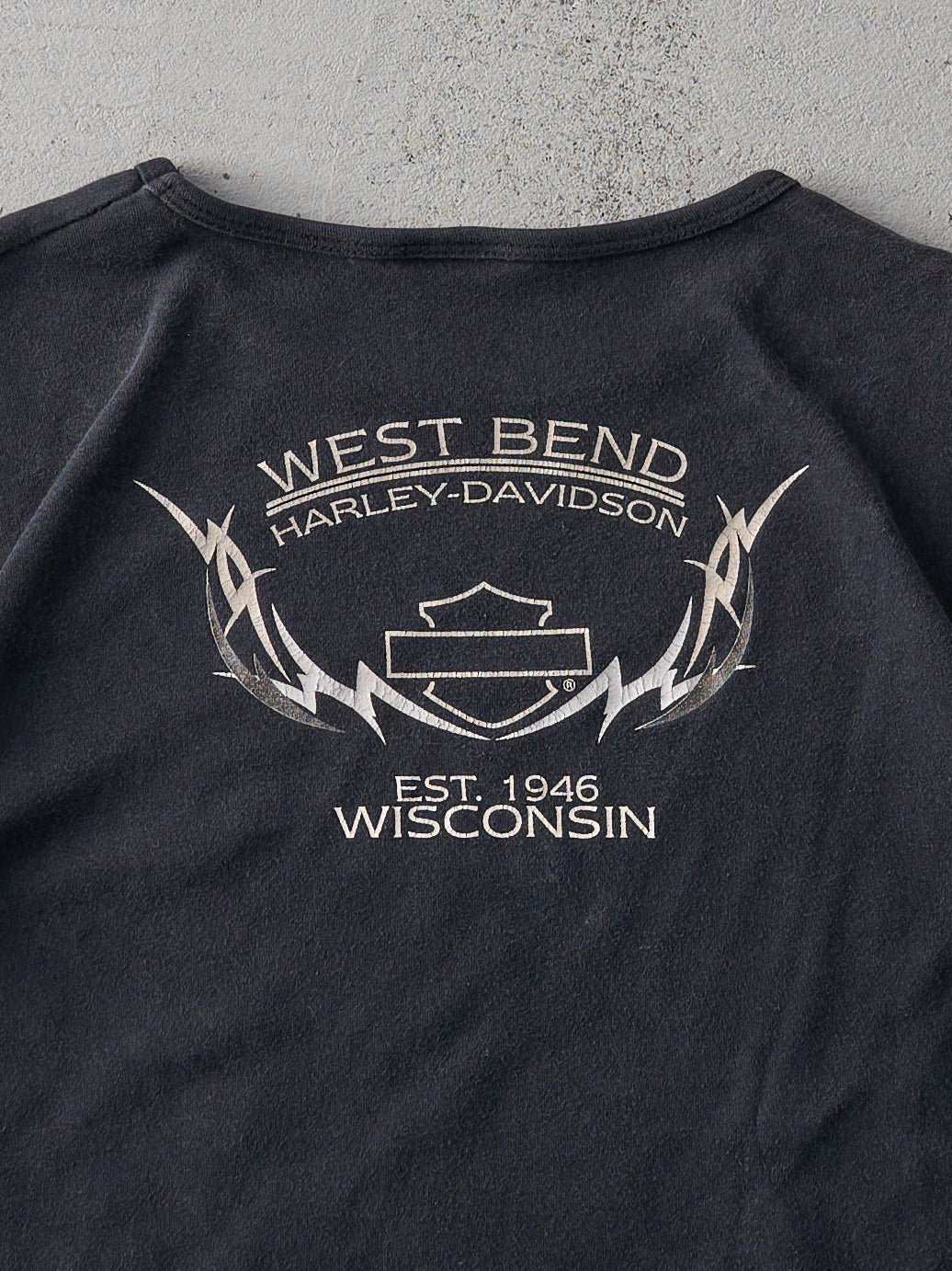 Vintage 03' Black Legendary West Bend Harley Davidson Baby Tee (S)