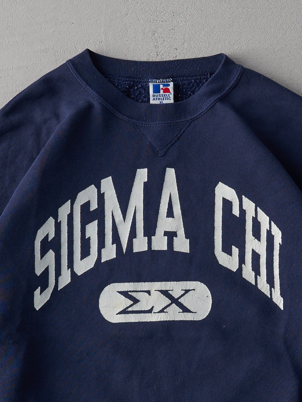 Vintage 90s Navy Sigma Chi Fraternity Russell Athletics Crewneck (L)