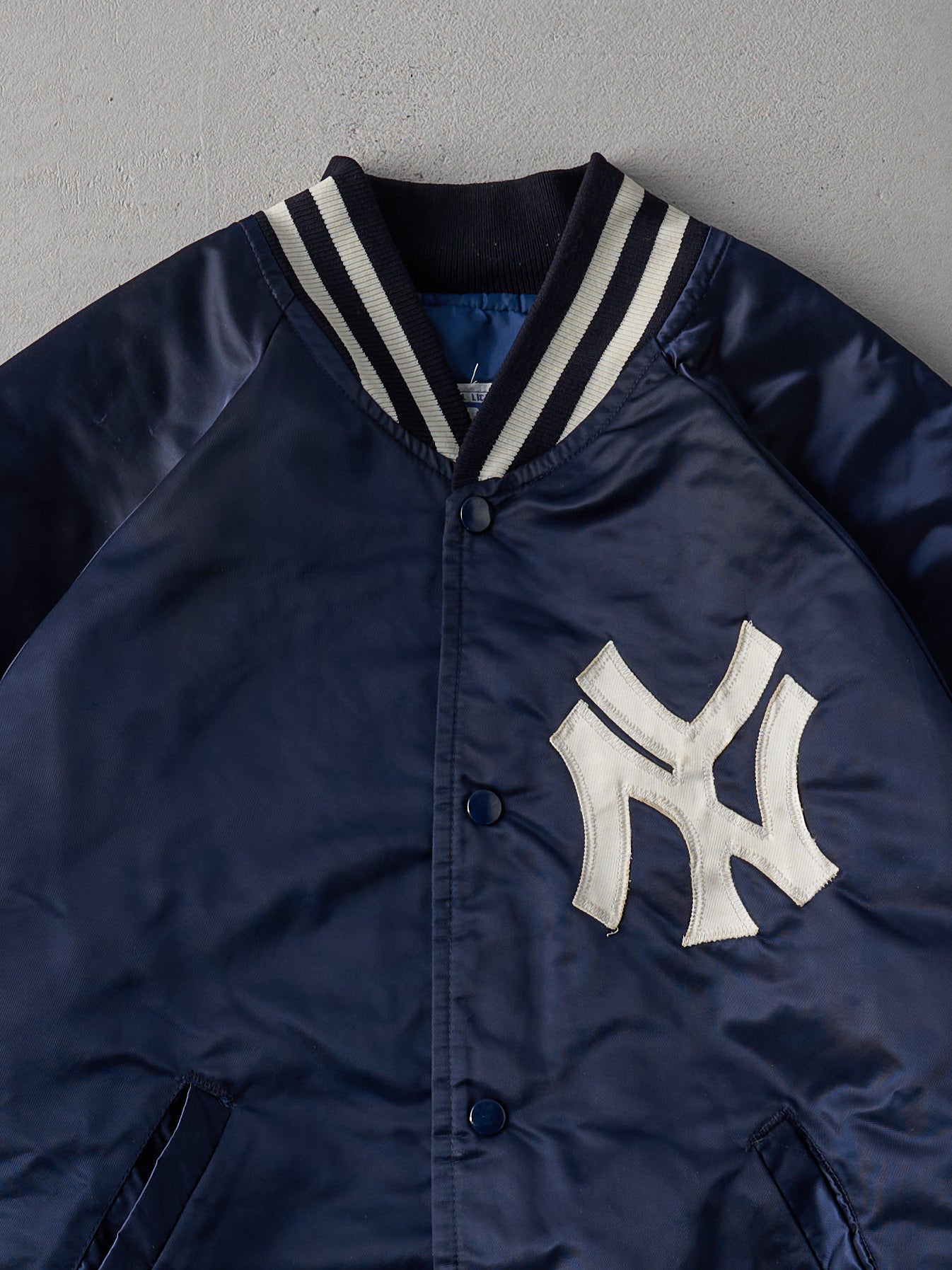 Vintage 80s Navy Blue New York Yankees Starter Satin Bomber Jacket (L)