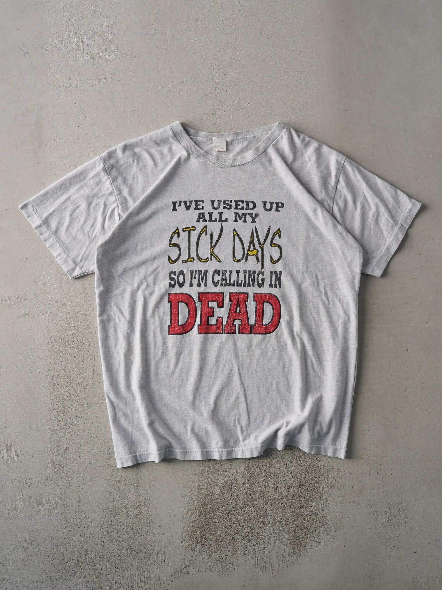 Vintage 90s Heather Grey "Calling In Dead" Single Stitch Tee (L)