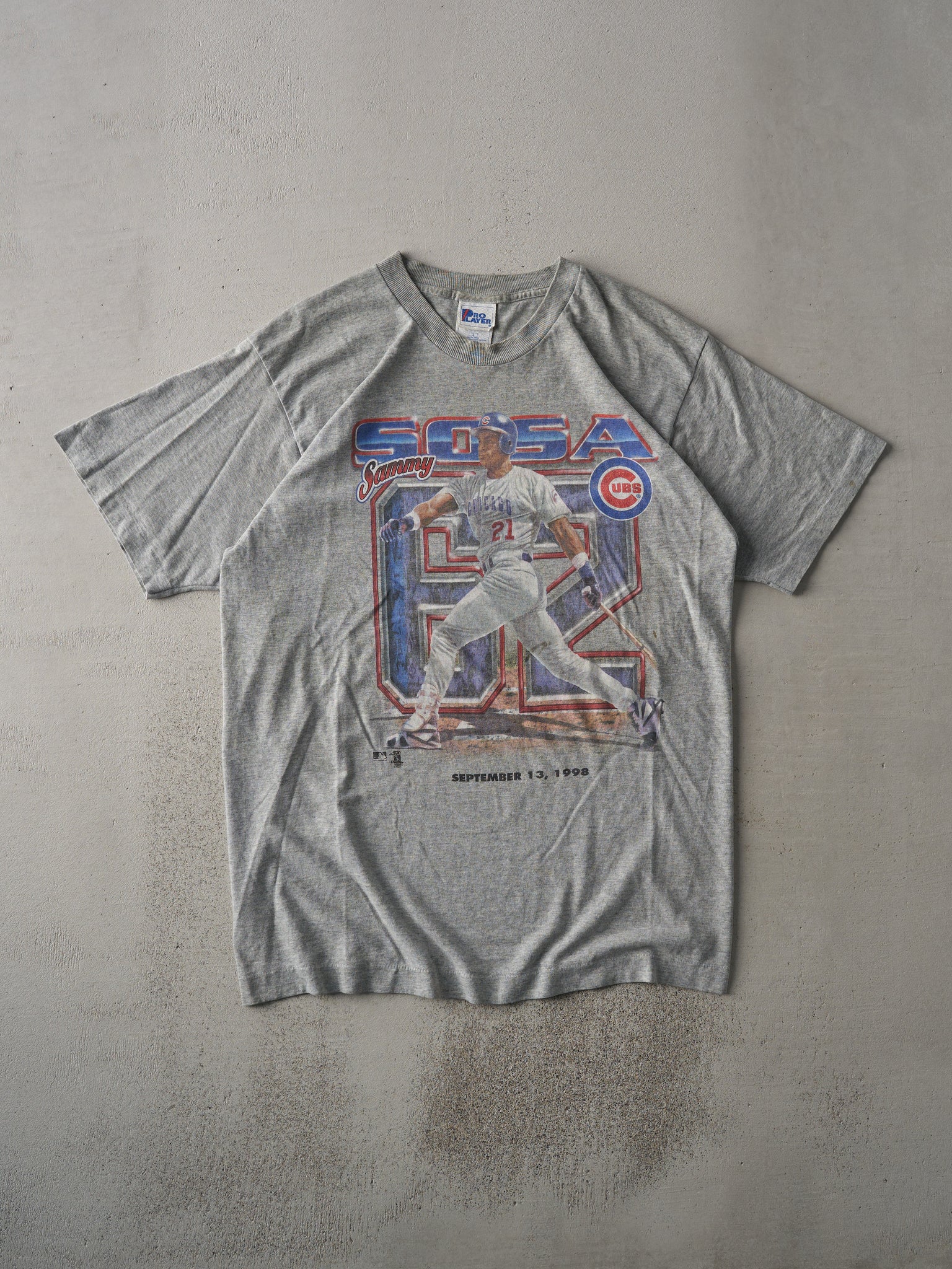 Vintage 98' Grey Sammy Sosa Baseball Long Single Stitch Tee (M/L)