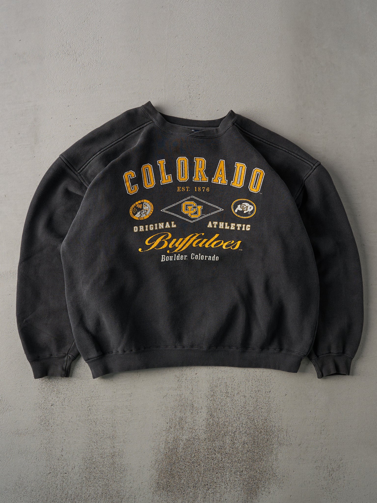 Vintage 90s Faded Black Colorado Buffaloes Varsity Crewneck (XL)