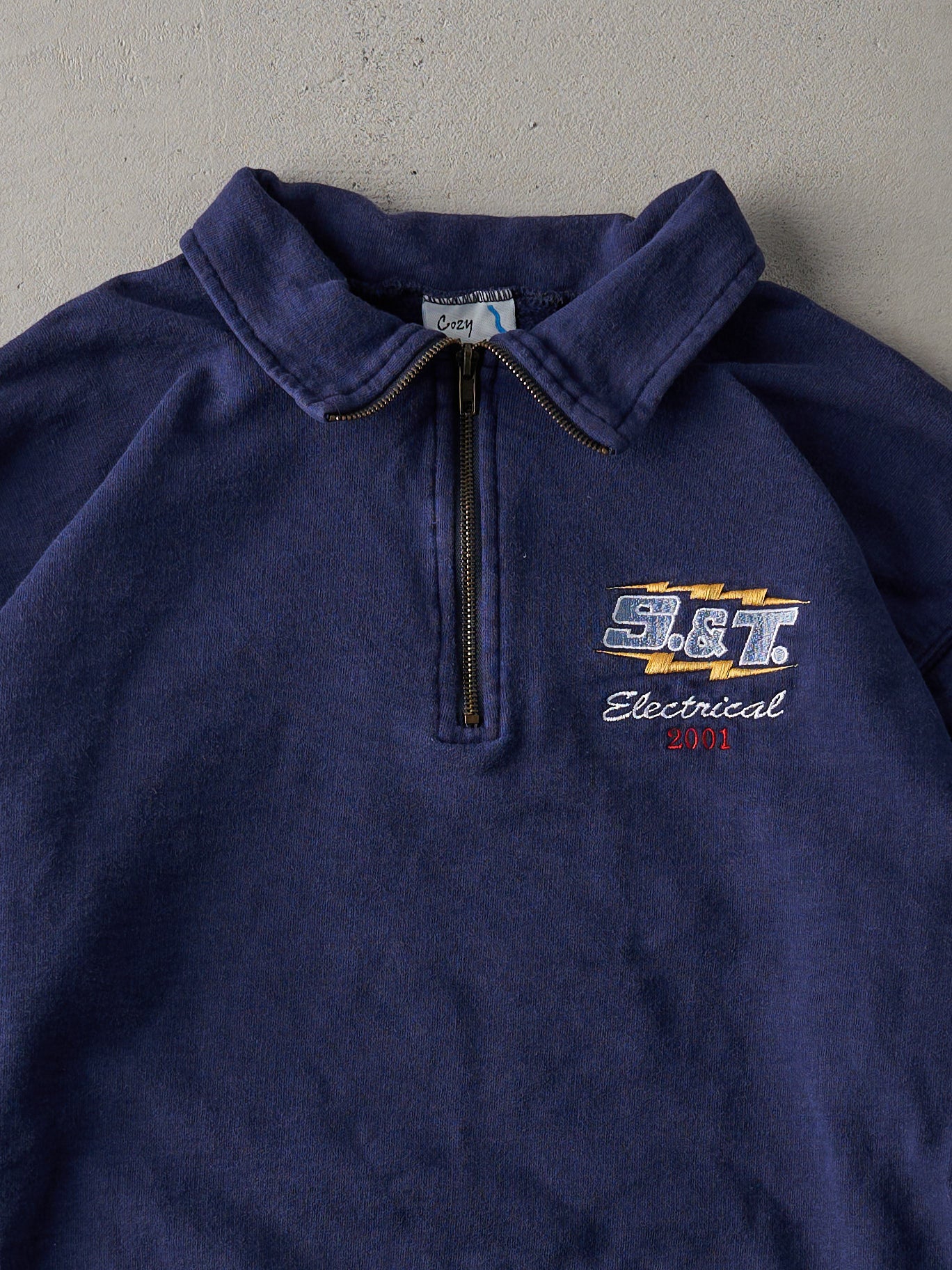 Vintage 01' Navy Blue S&T Group Electrical Quarter Zip Crewneck (L)