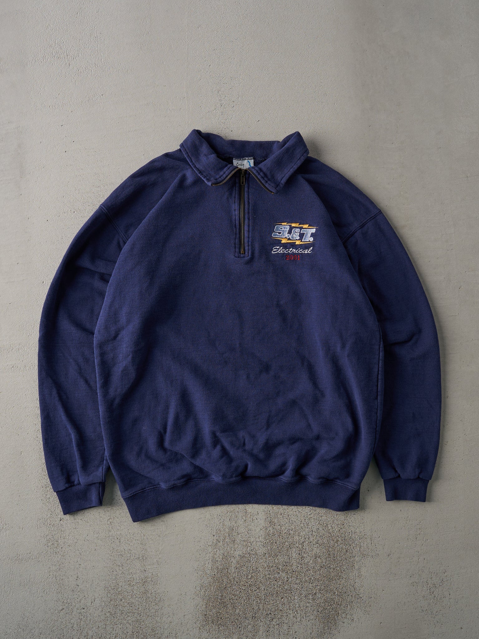 Vintage 01' Navy Blue S&T Group Electrical Quarter Zip Crewneck (L)