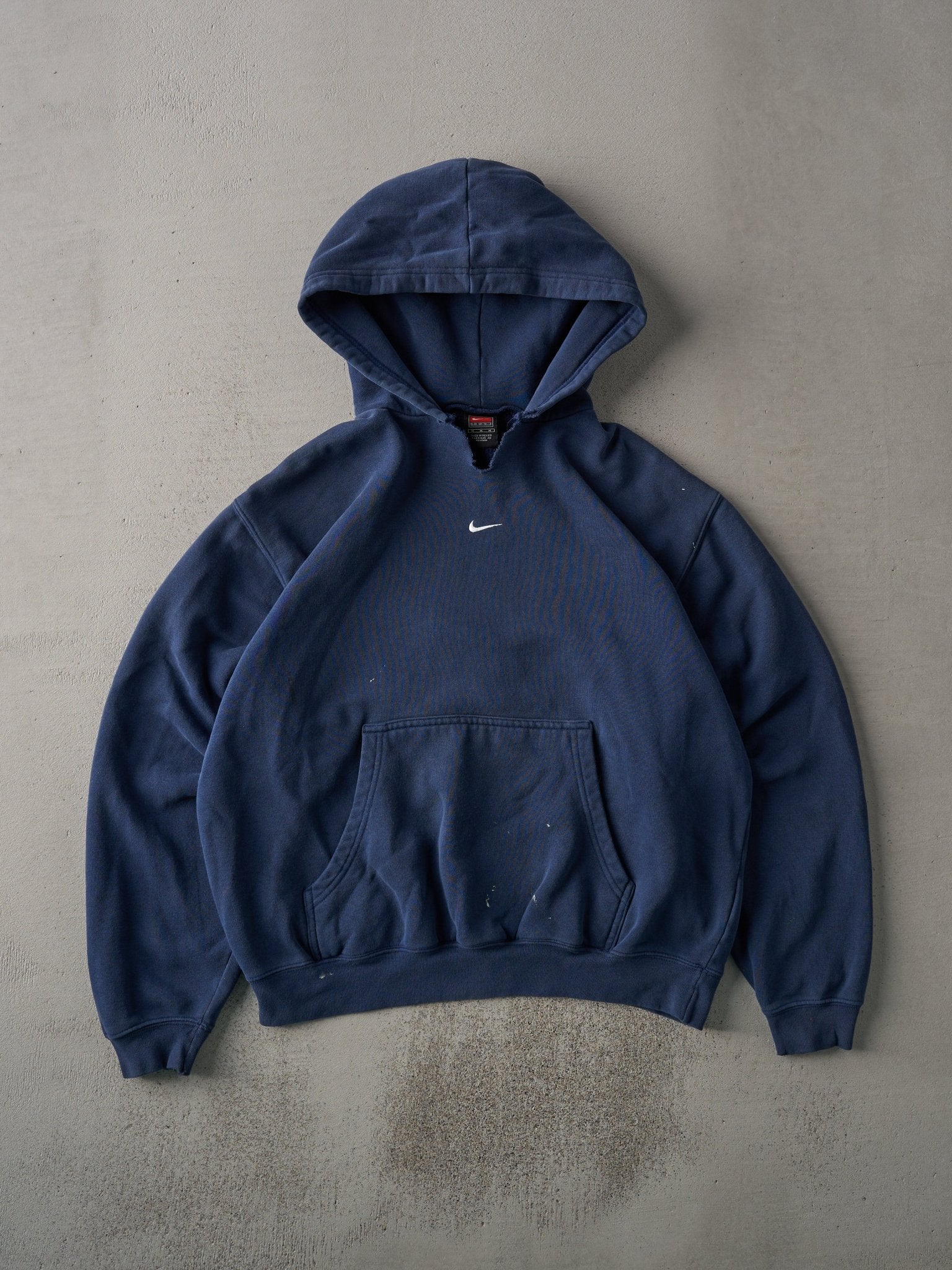 Vintage 90s Navy Nike Centre Check Boxy Hoodie (L)