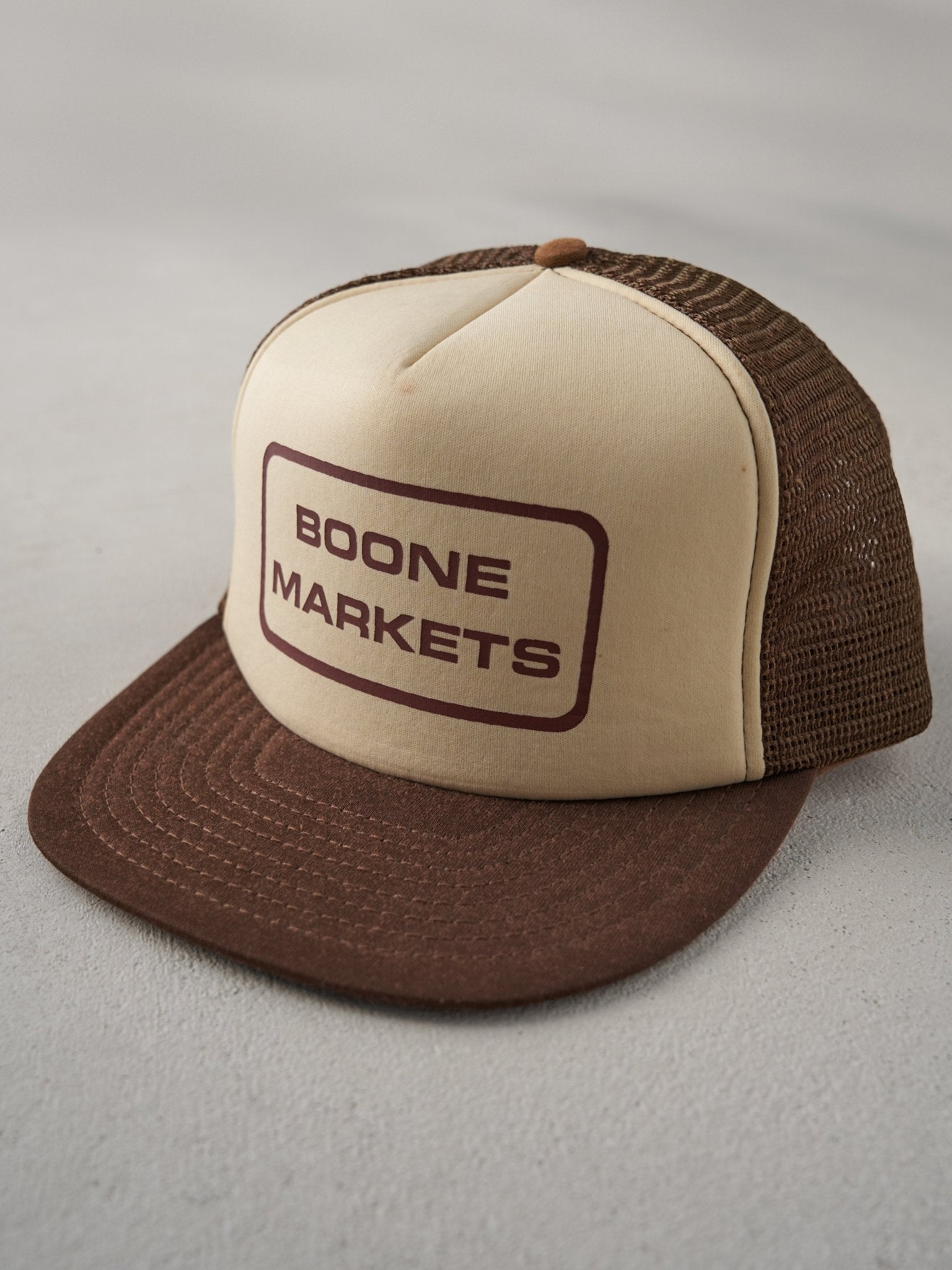 Vintage 80s Brown Boone Markets Trucker Hat