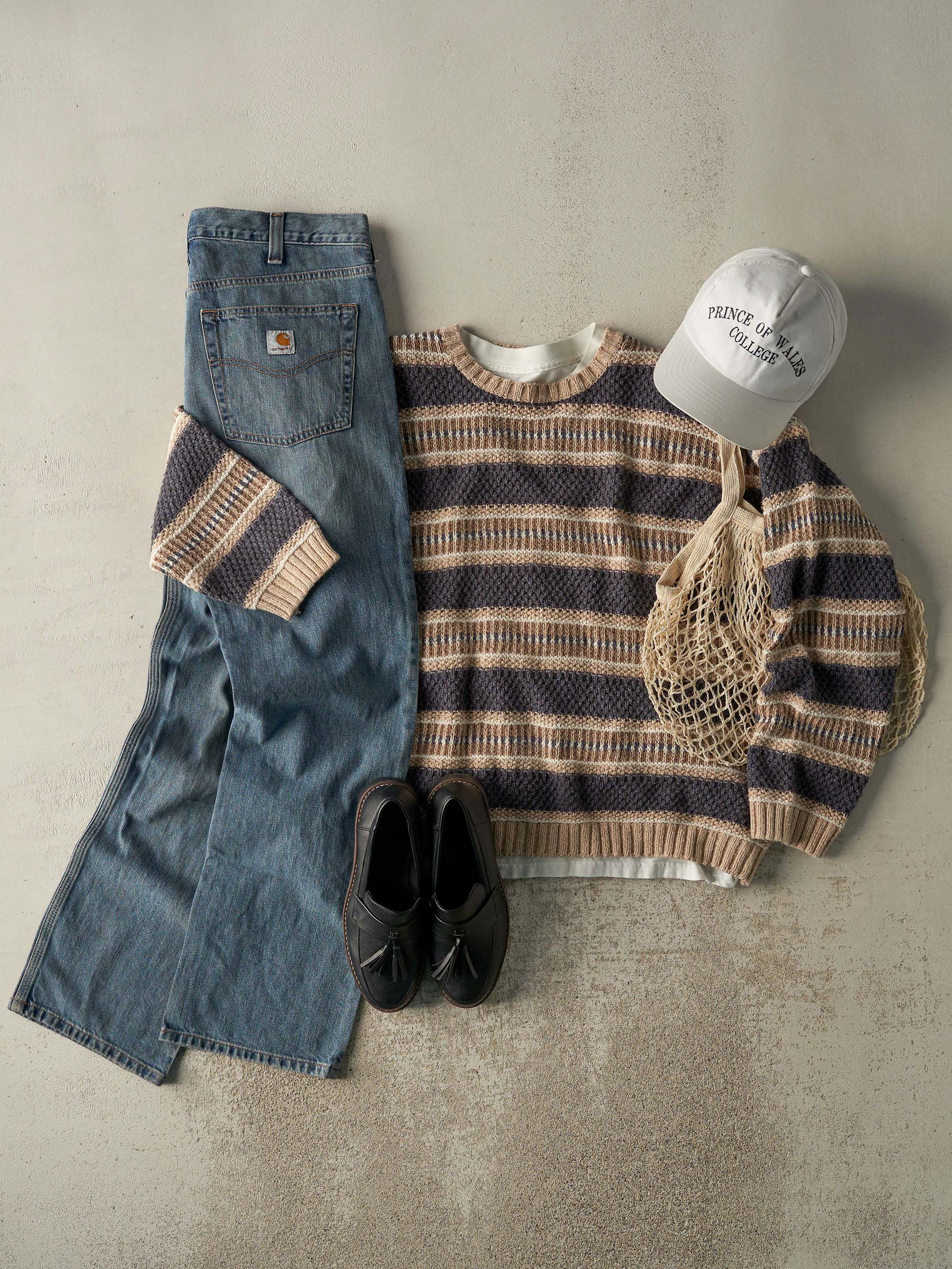 Vintage 90s Beige Striped Eddie Bauer Knit (L)