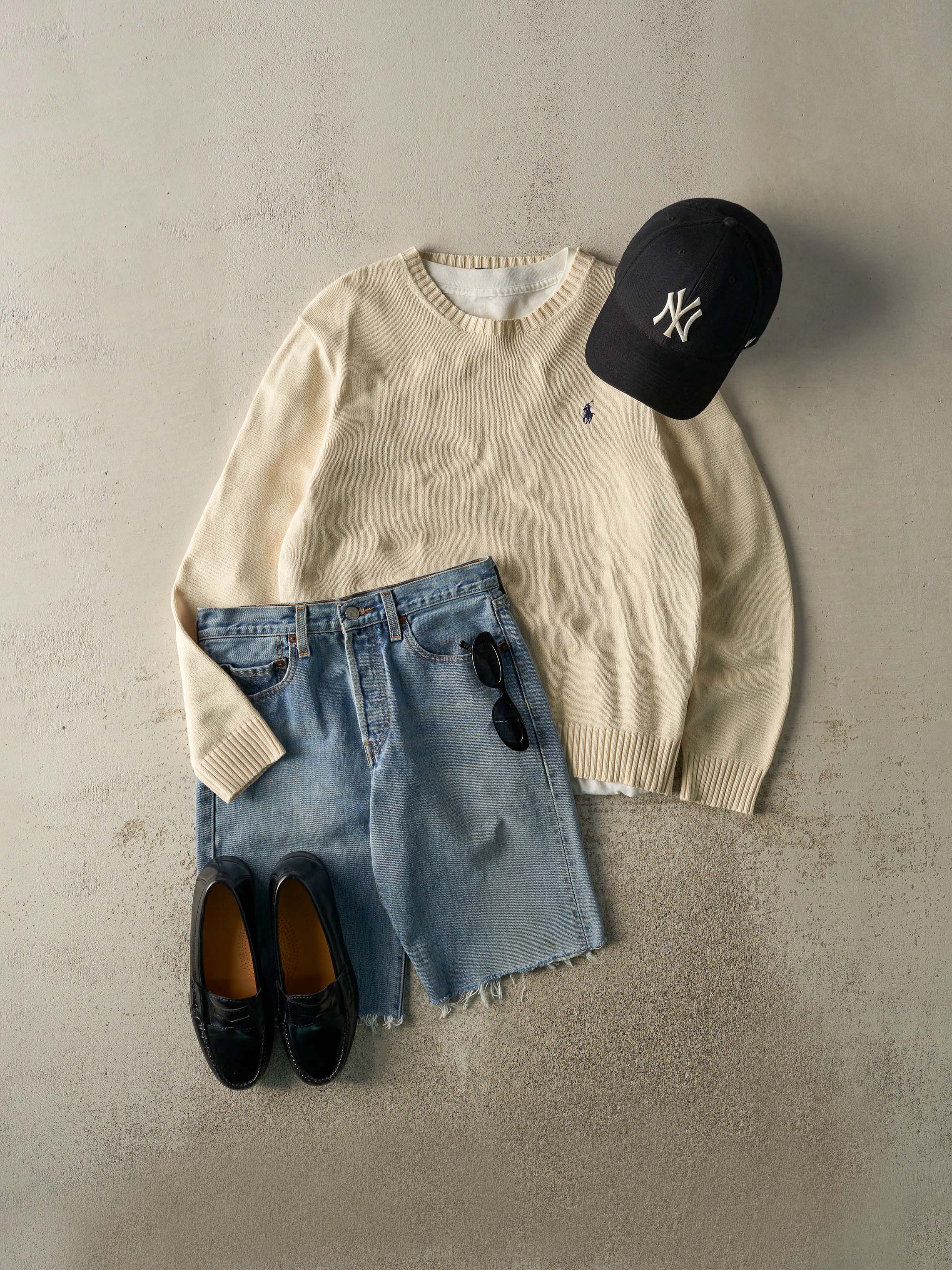Vintage Y2K Beige Polo Ralph Lauren Embroidered Knit (M/L)