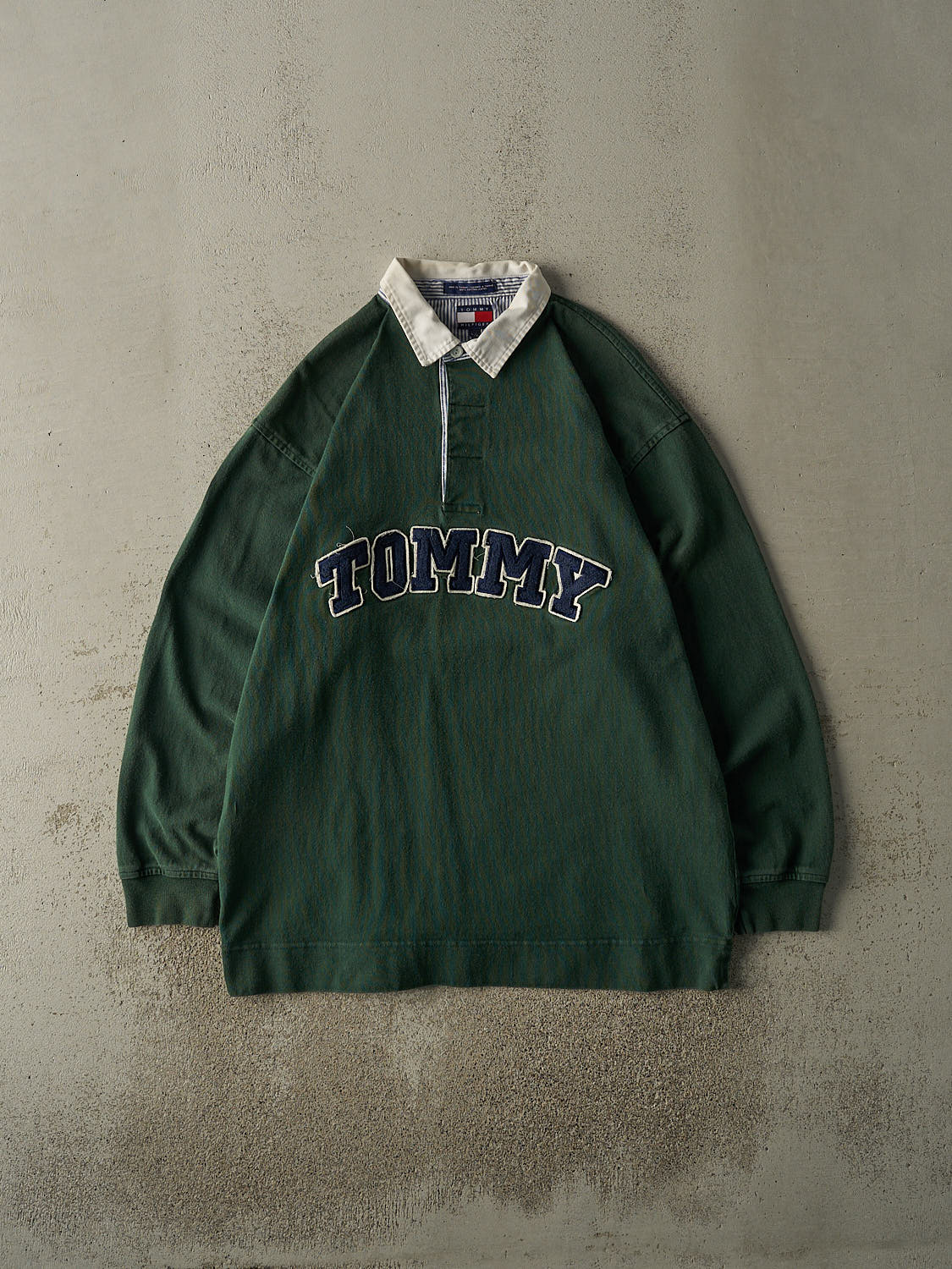 Vintage 90s Green Tommy Hilfiger Embroidered Rugby Shirt (XL)