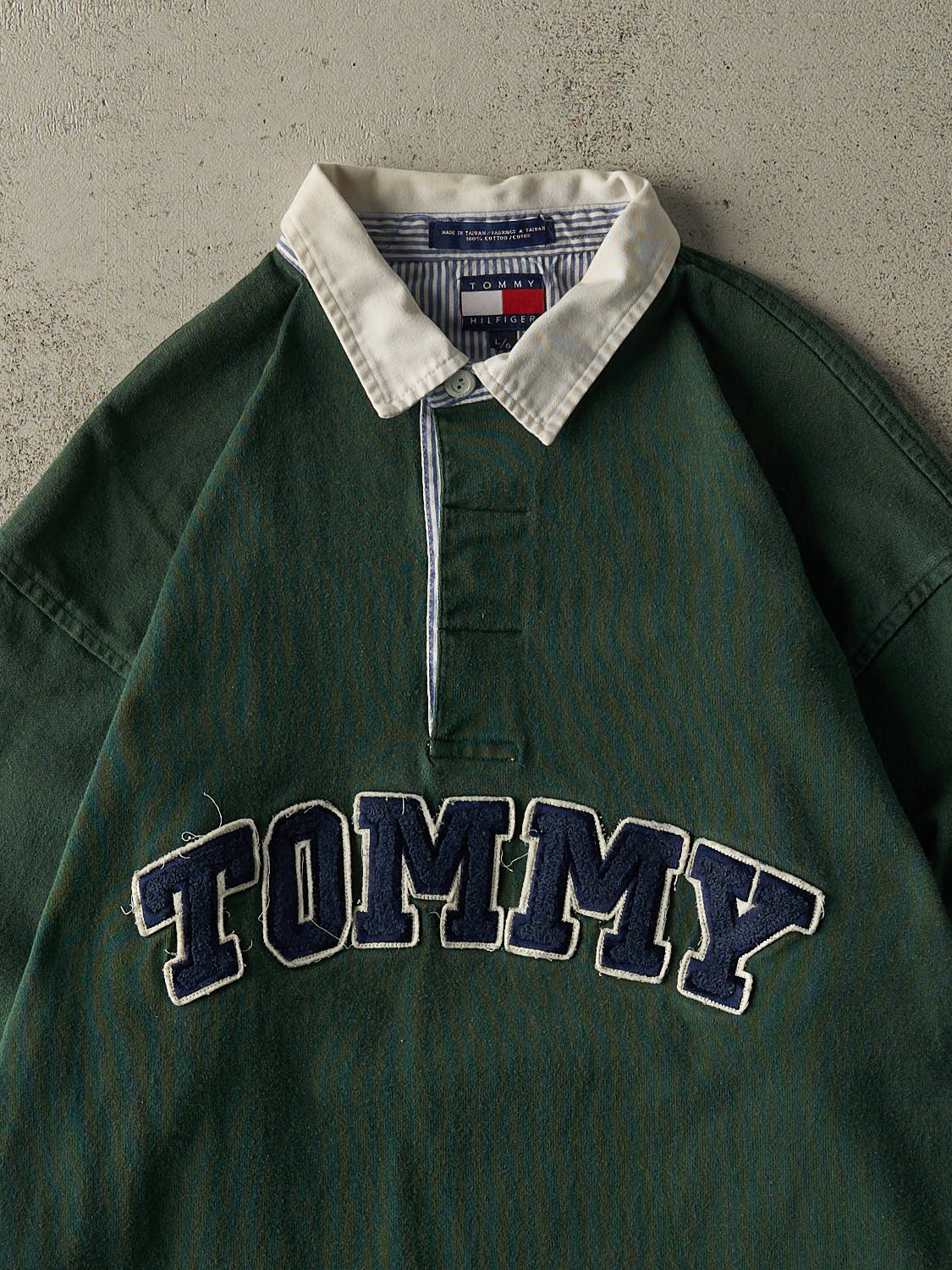 Vintage 90s Green Tommy Hilfiger Embroidered Rugby Shirt (XL)