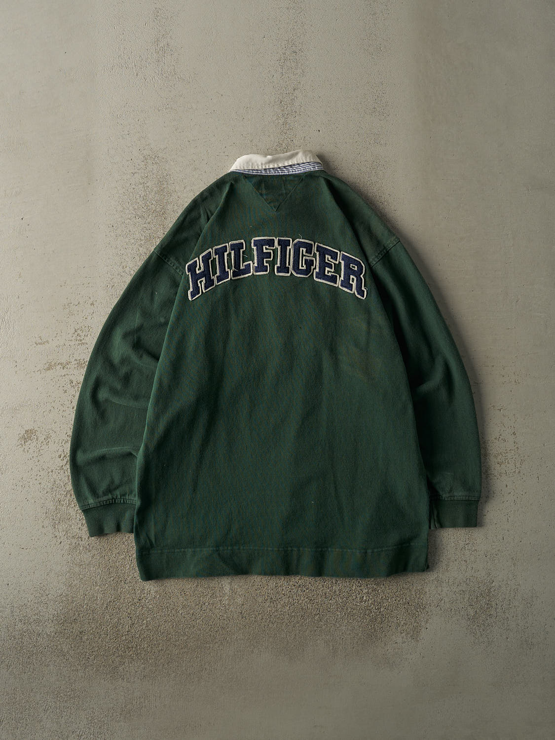 Vintage 90s Green Tommy Hilfiger Embroidered Rugby Shirt (XL)
