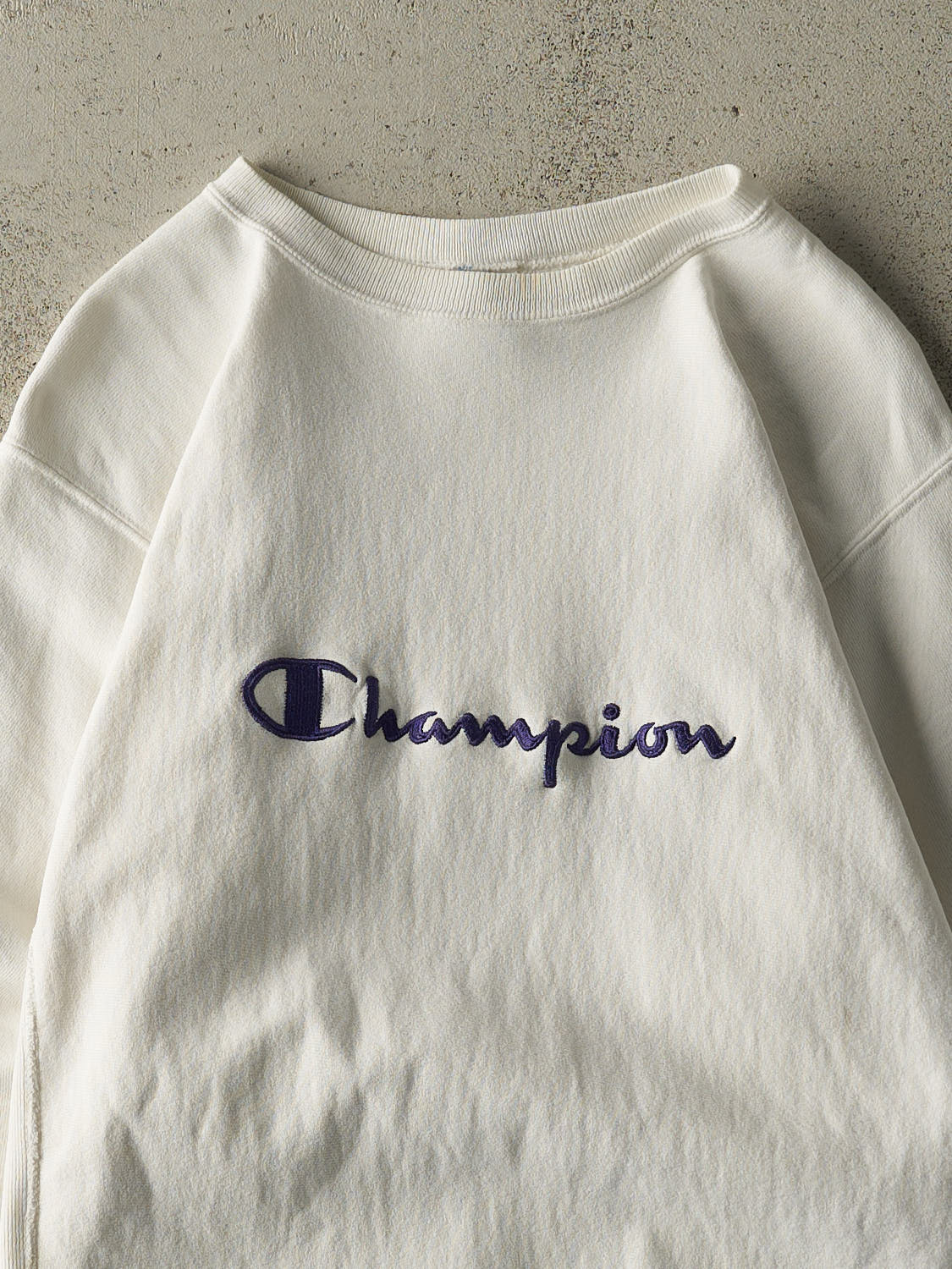 Vintage 90s White Champion Reverse Weave Embroidered Crewneck (M/L)