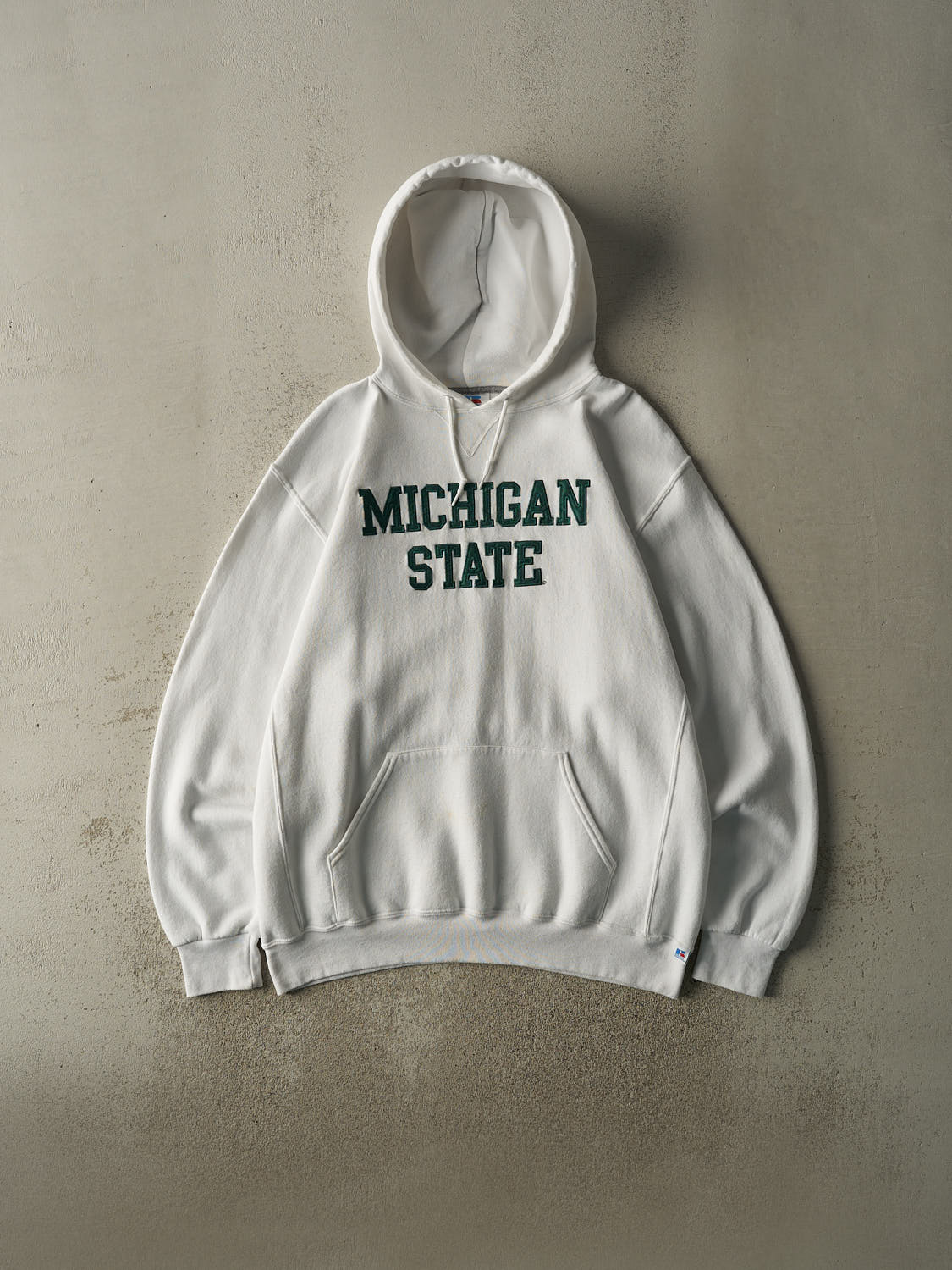 Vintage Y2K White Michigan State University Embroidered Russell Athletic Hoodie (XL/XXL)