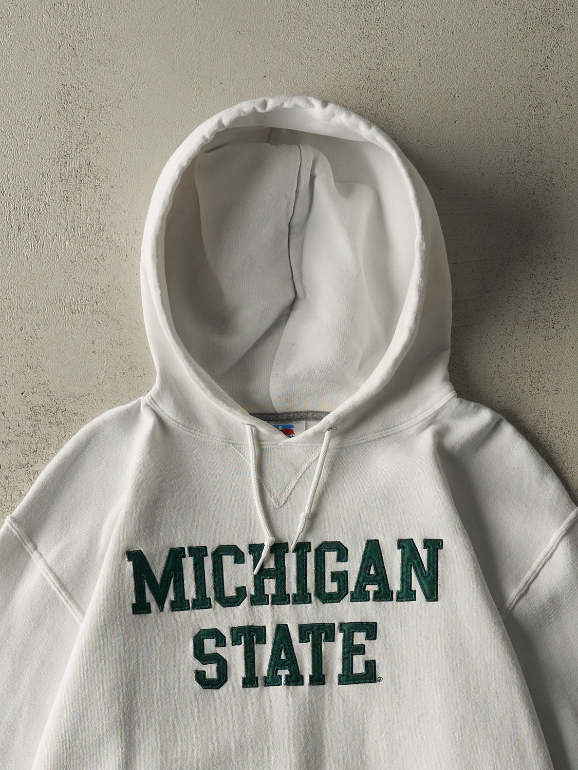 Vintage Y2K White Michigan State University Embroidered Russell Athletic Hoodie (XL/XXL)