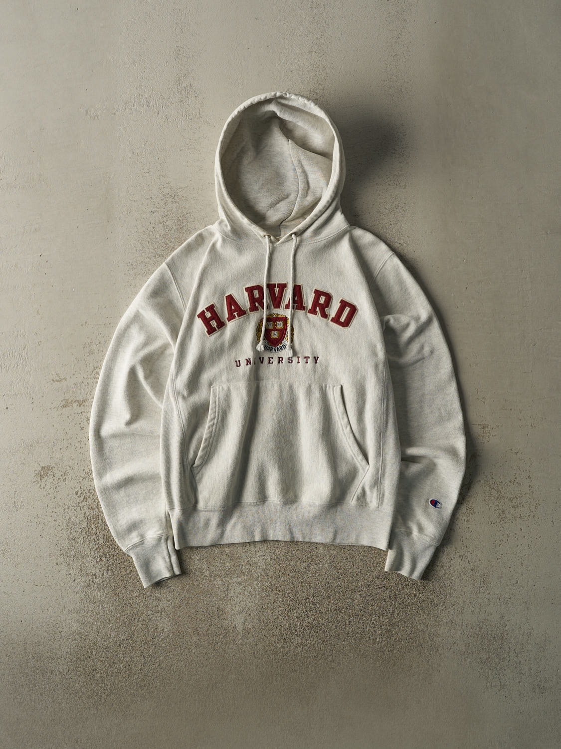 Vintage Y2K Heather Grey Harvard University Champion Reverse Weave Hoodie (S)