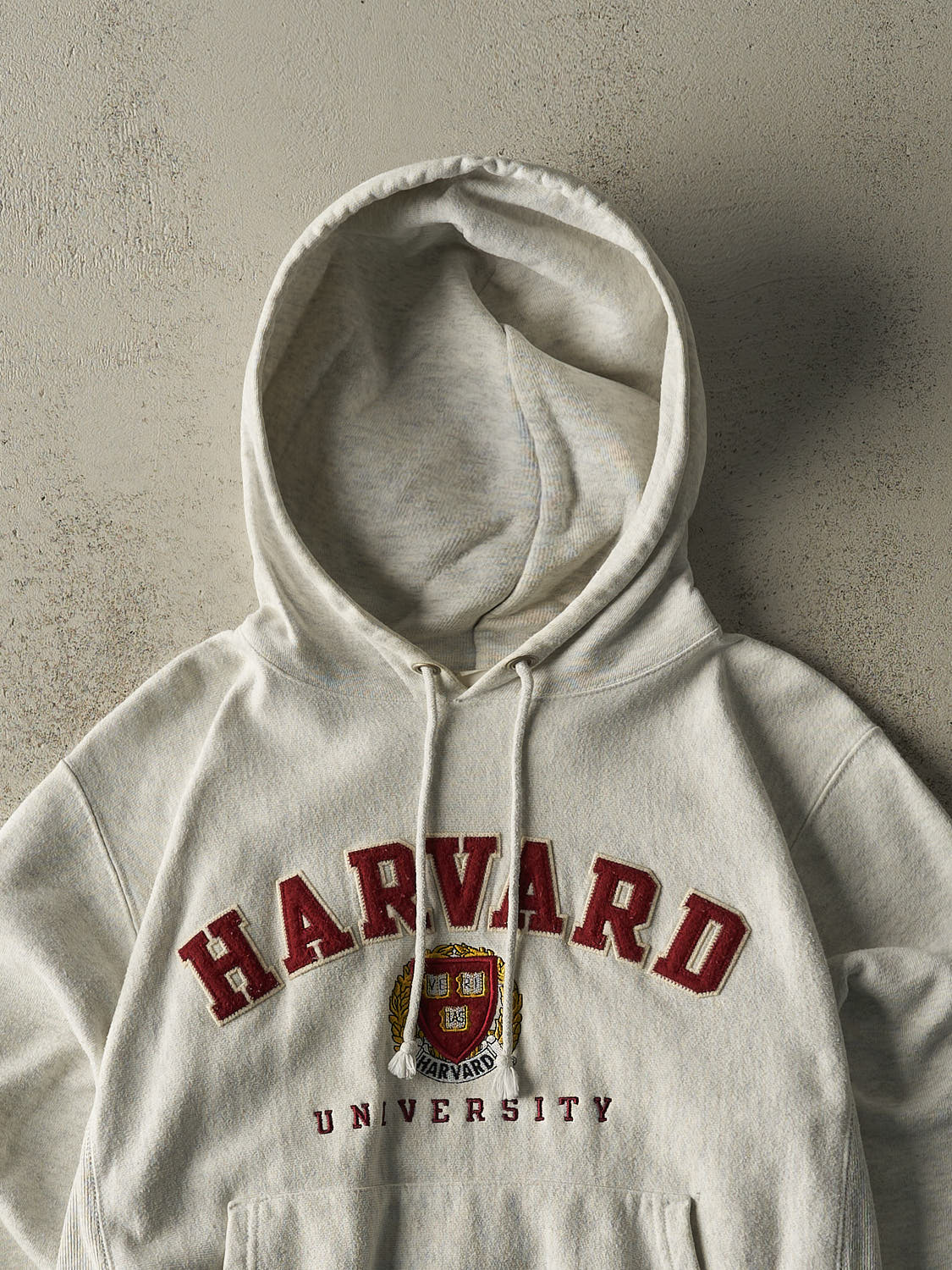 Vintage Y2K Heather Grey Harvard University Champion Reverse Weave Hoodie (S)