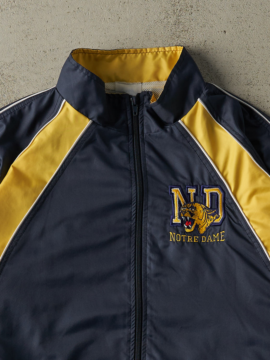 Vintage 90s Navy Blue & Yellow Notre Dame Wildcats Varsity Track Jacket (M)
