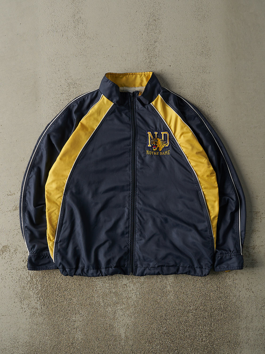 Vintage 90s Navy Blue & Yellow Notre Dame Wildcats Varsity Track Jacket (M)