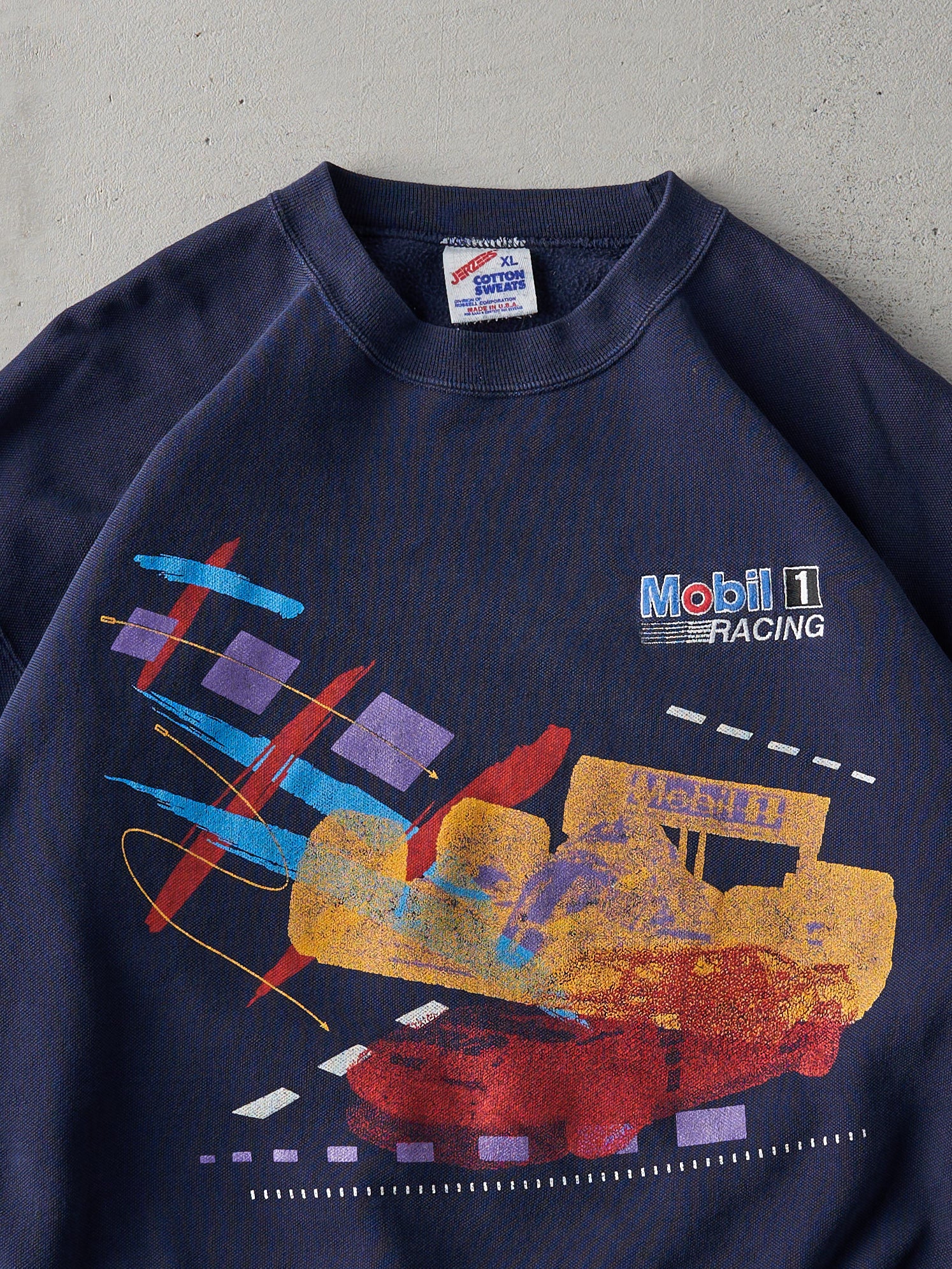 Vintage 90s Navy Mobil 1 Racing Crewneck (L)