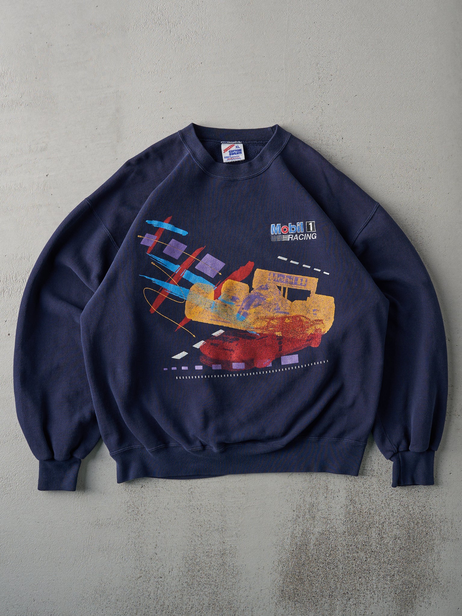 Vintage 90s Navy Mobil 1 Racing Crewneck (L)