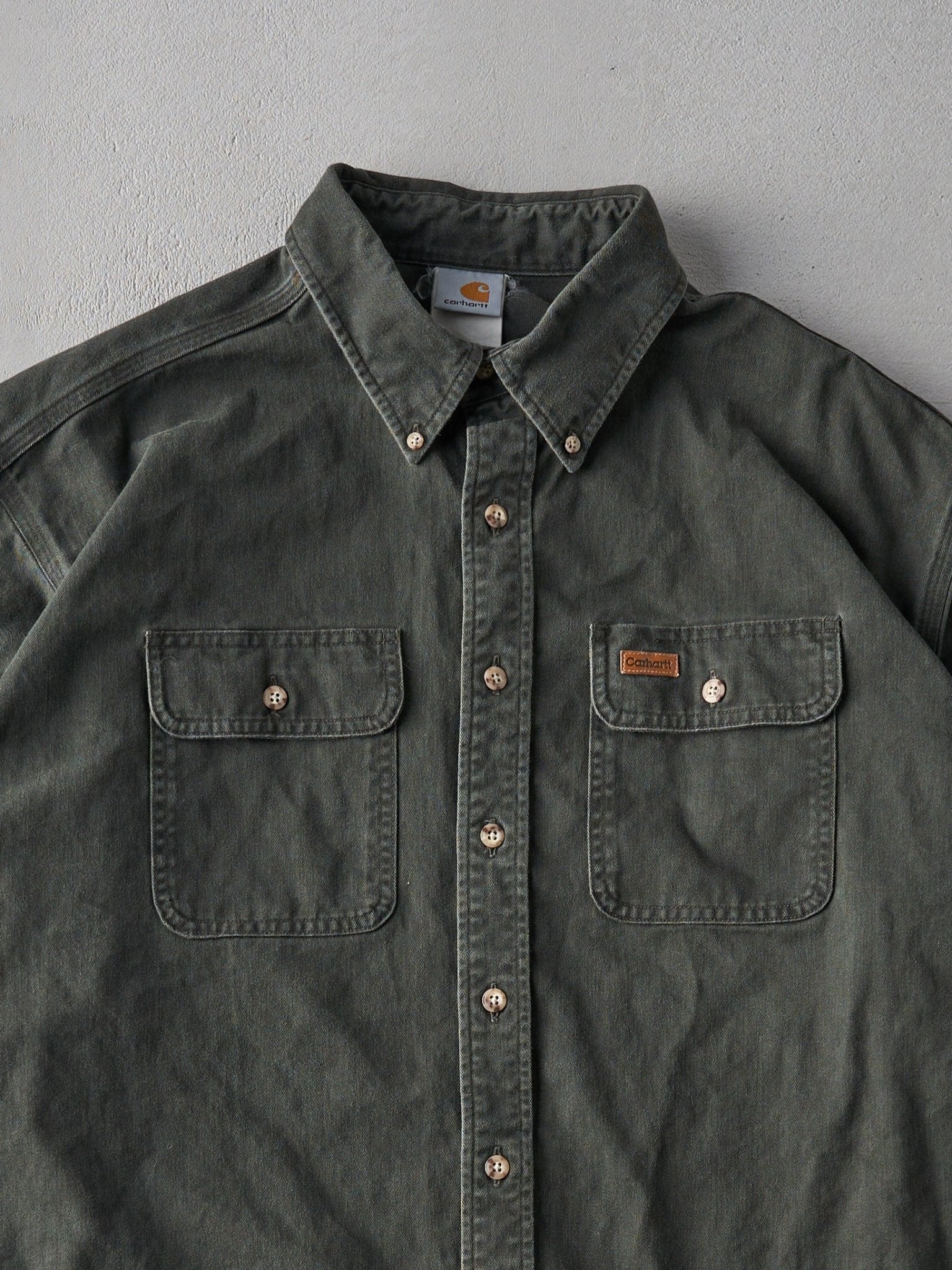 Vintage 90s Forest Green Carhartt Button Up Long Sleeve (XXL)