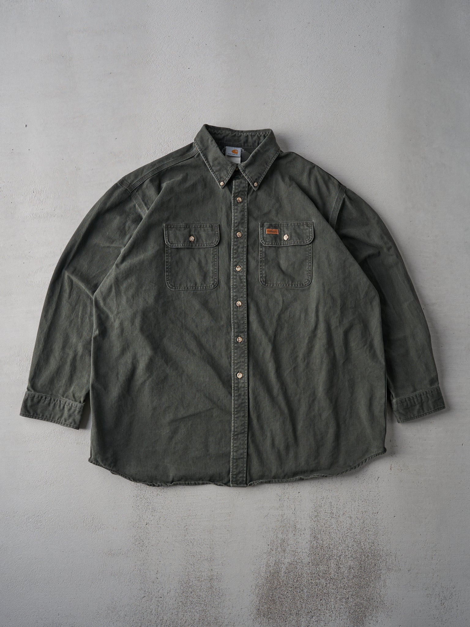 Vintage 90s Forest Green Carhartt Button Up Long Sleeve (XXL)