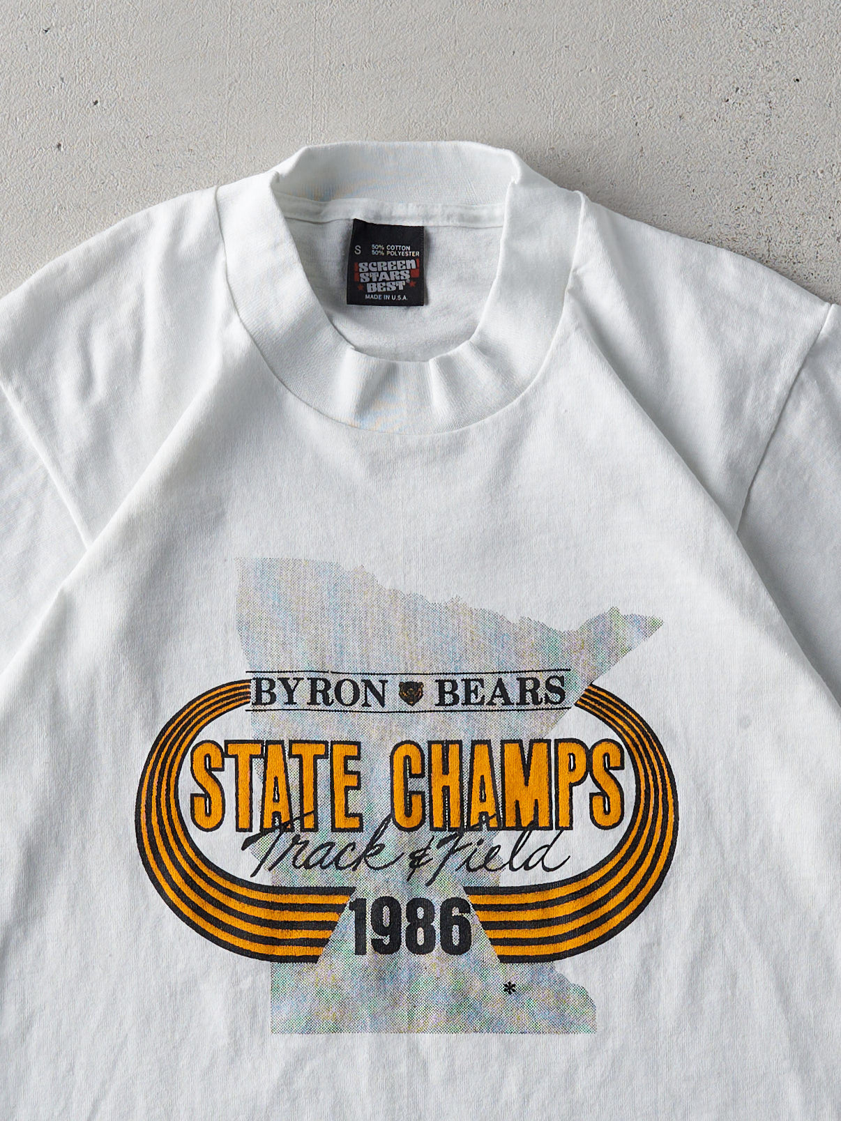 Vintage 80s White Byron Bears State Champs Single Stitch Tee (XS/S)