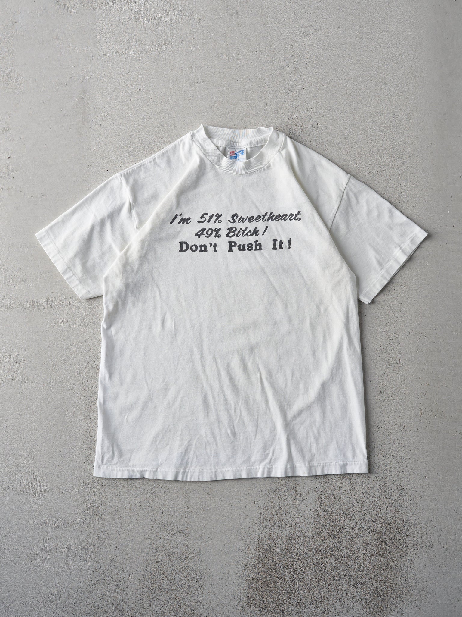 Vintage 90s White "Im 51% Sweetheart..." Single Stitch Tee (S)