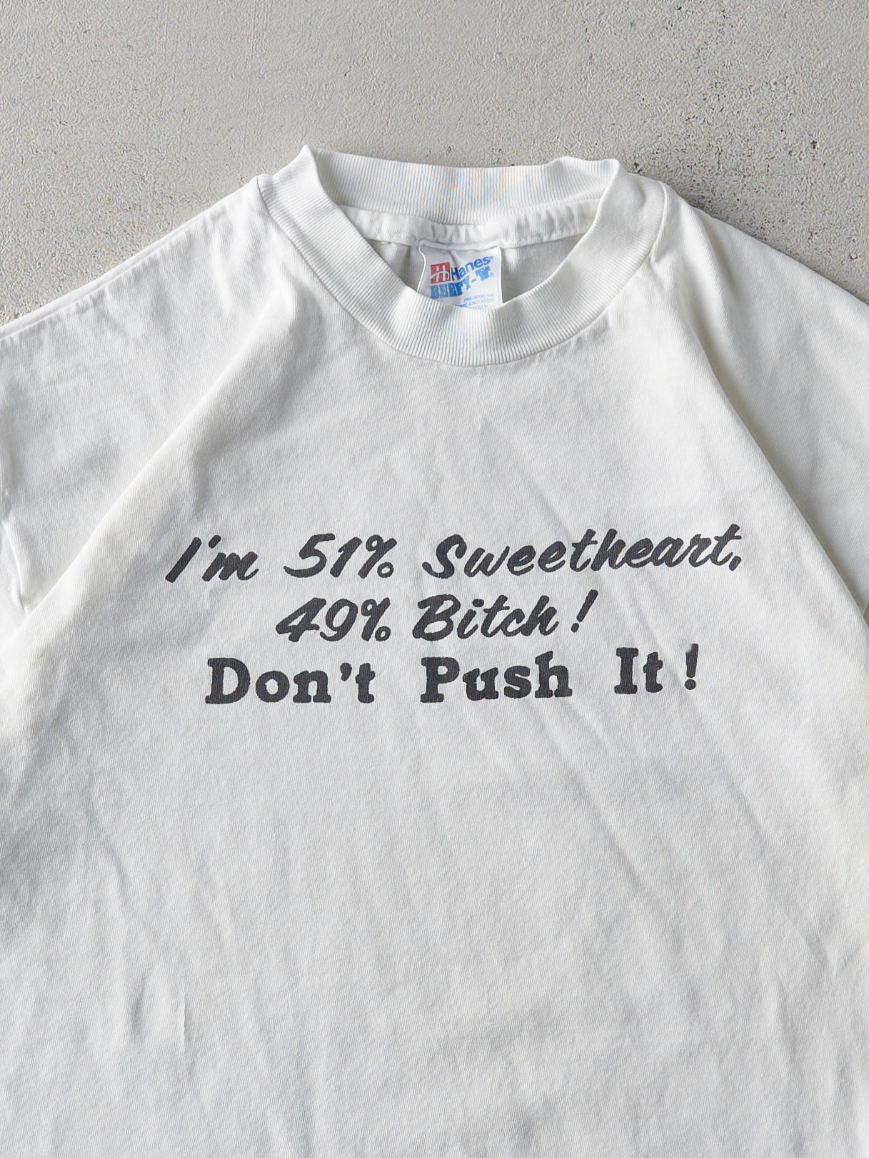 Vintage 90s White "Im 51% Sweetheart..." Single Stitch Tee (S)