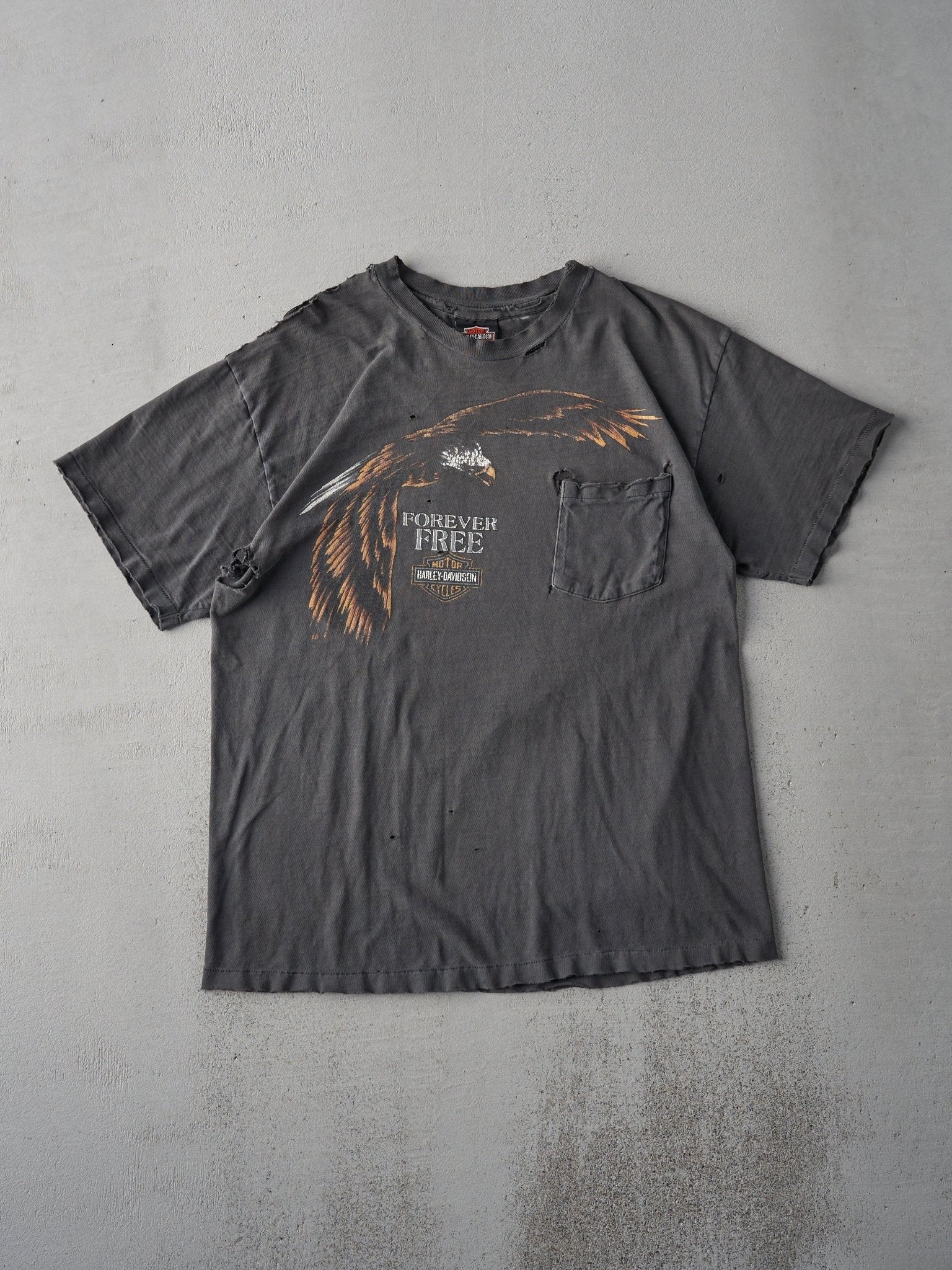 Vintage 90s Grey "Forever Free" Milwaukee Harley Davidson Single Stitch Tee (M)