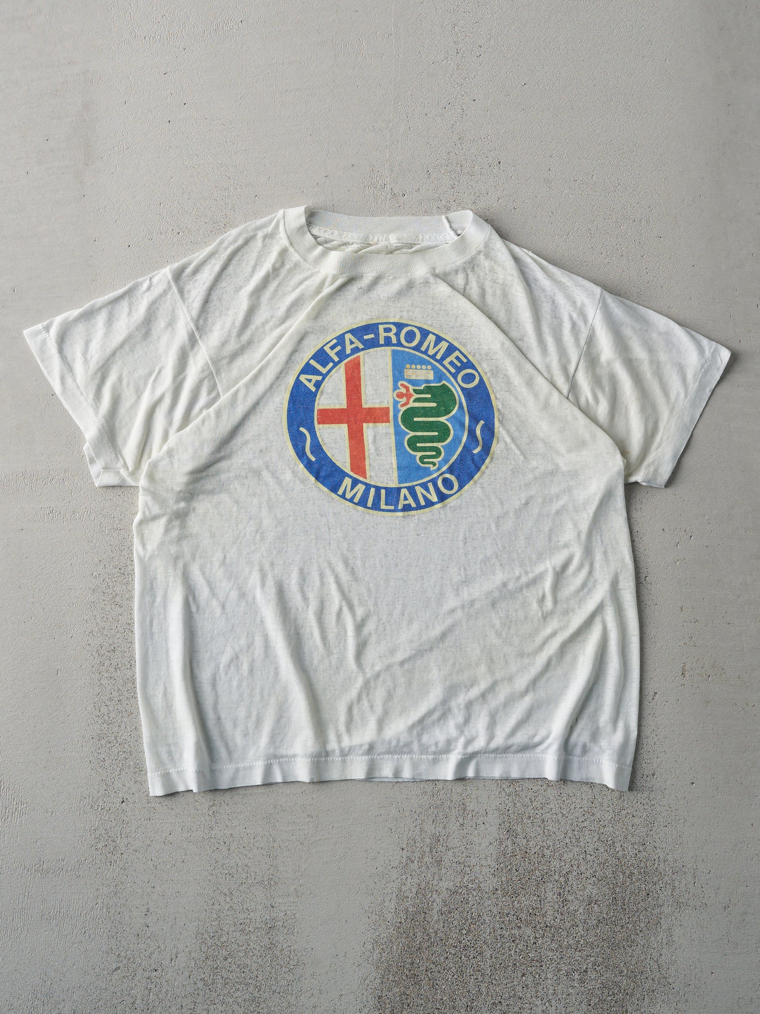 Vintage 80s White Alfa-Romeo Milano Tee (M)